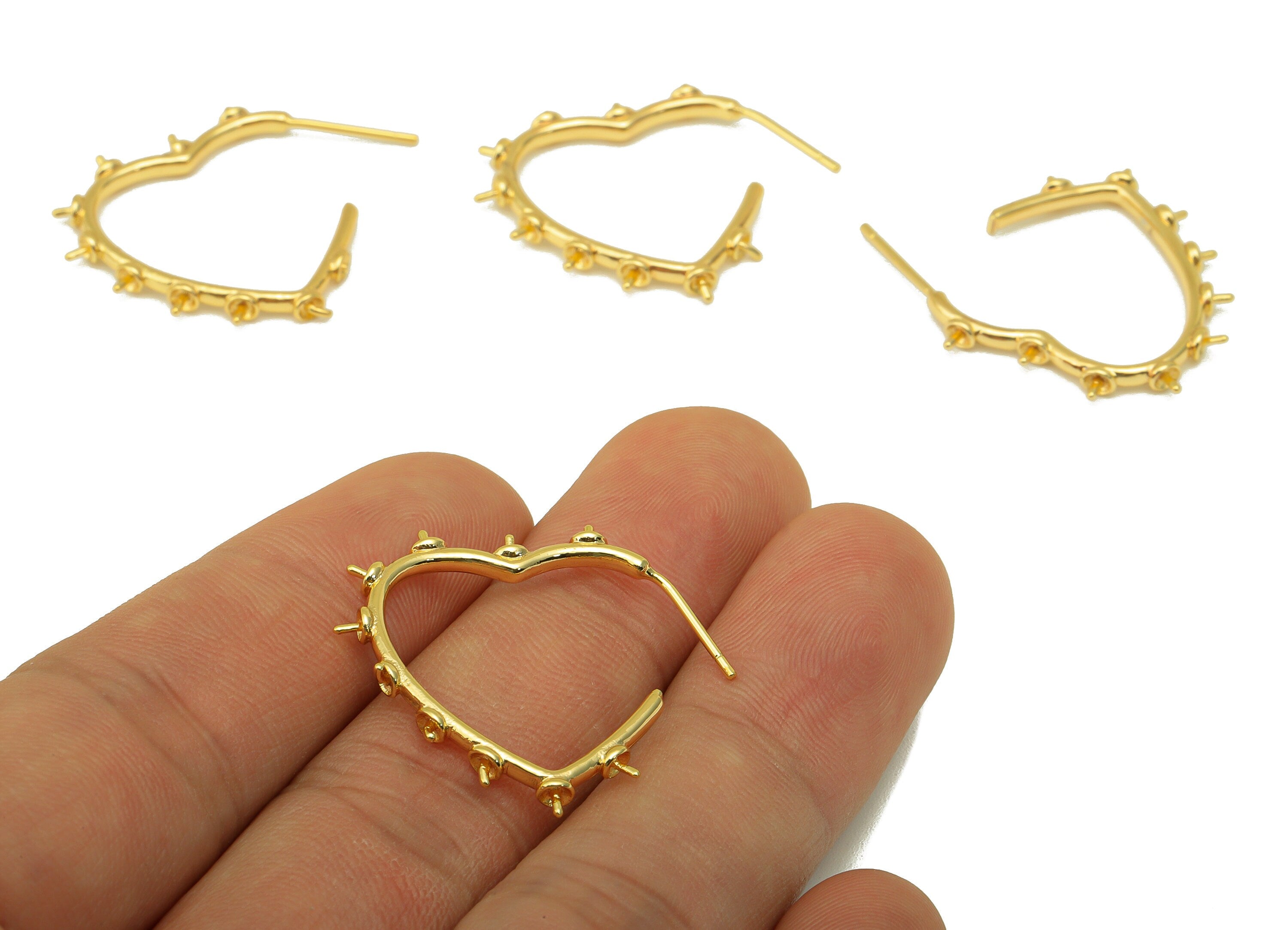 Brass Heart Earring Stud - Brass Heart Earring Post - Heart Earring Post For Pearl - 18K Real Gold Plated - 29.98x25.58x2.7mm- RGP6221 - DOMEDBAZAAR