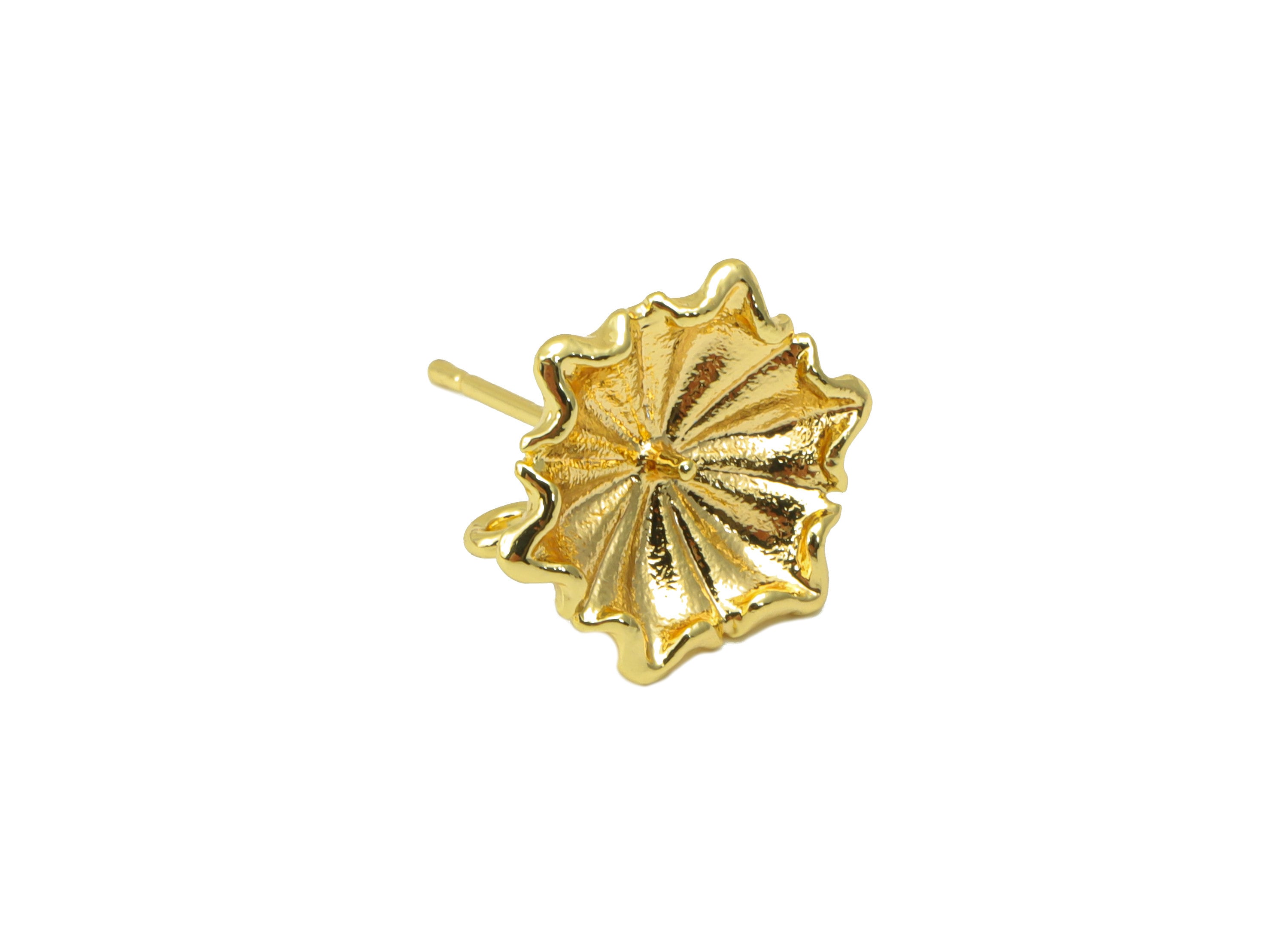Brass Flower Earring Stud - Lotus Leaf Earring Post -Botanical Earring Post For Pearl - 18K Real Gold Plated - 12.15x12.15x 1.19mm- RGP6249 - DOMEDBAZAAR