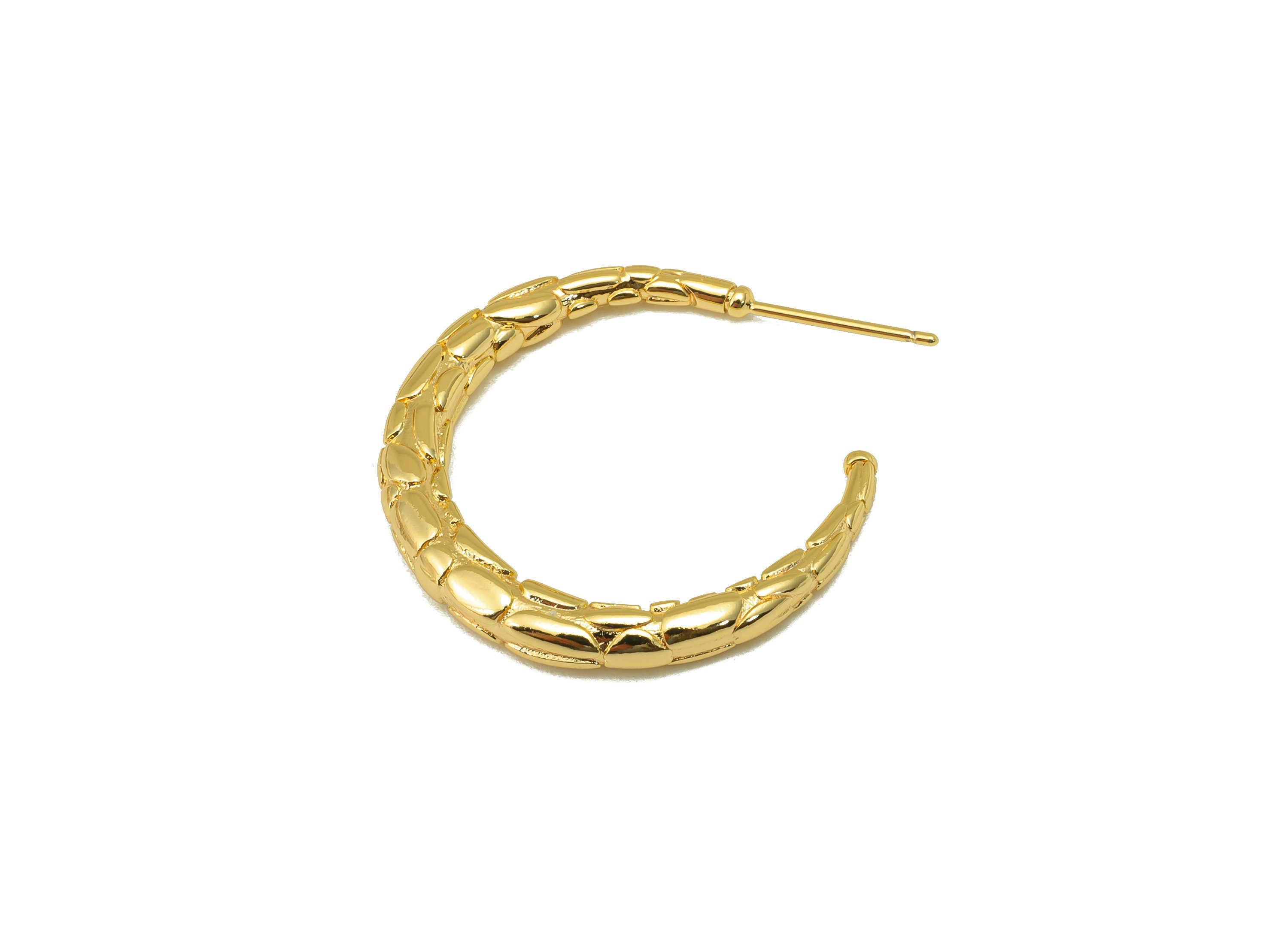Brass Open Hoop Stud - Textured Earring Post -Crescent Earring Hoop Post - 18K Real Gold Plated - 33.57x27.6 x 3.6mm- RGP6211 - DOMEDBAZAAR