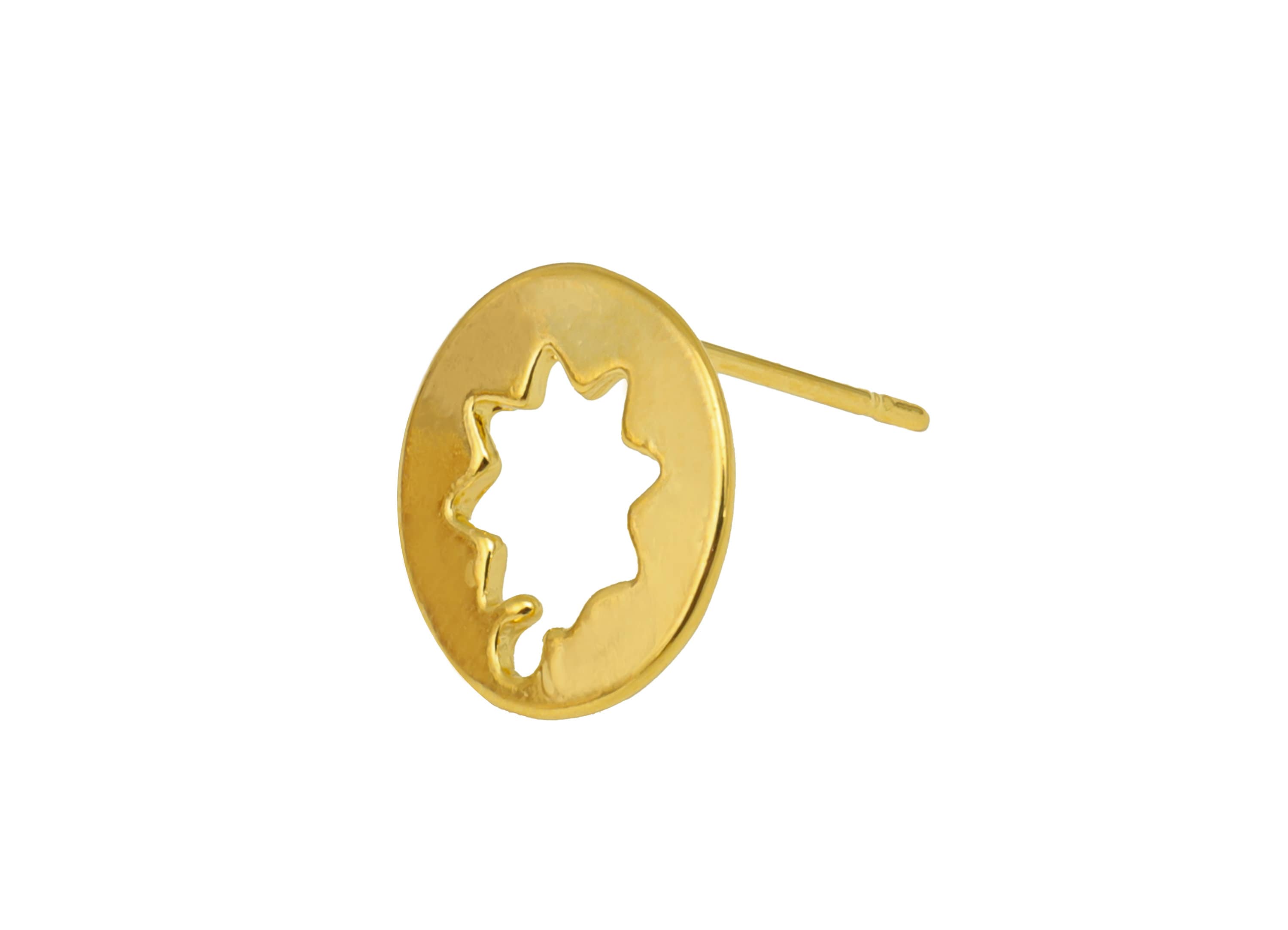 Brass Round Earring Stud - Flower Earring Post With Hole -Hollow Star Earring Post - 18K Real Gold Plated - 11.97x11.63x 0.92mm- RGP6266 - DOMEDBAZAAR