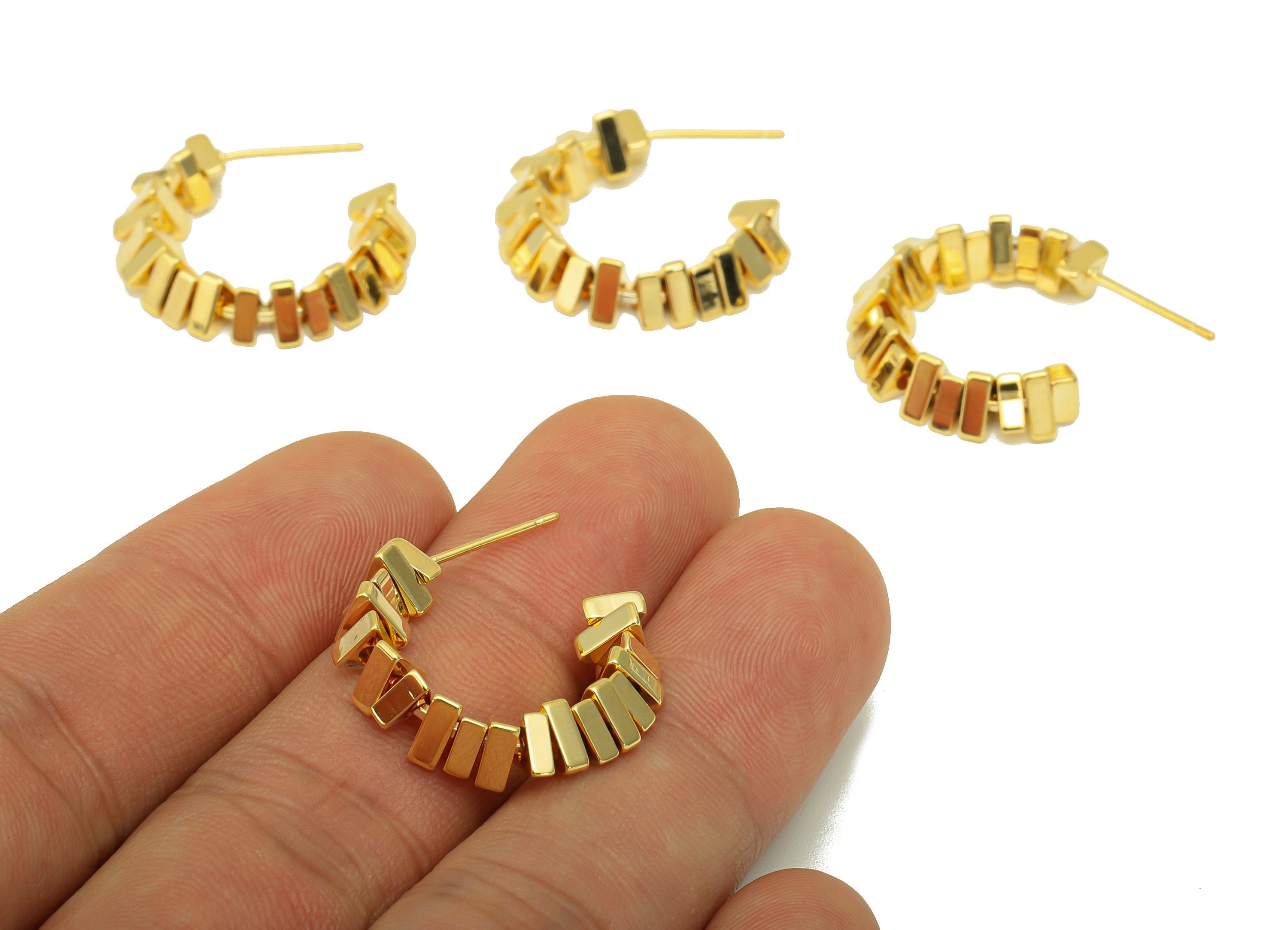 Brass Triangle Beaded Hoop Stud - Swivel Earring Post - Spacer Beads Earring Post- Open Hoop Post - 18K Real Gold Plated -22x26x5mm- RGP6279 - DOMEDBAZAAR