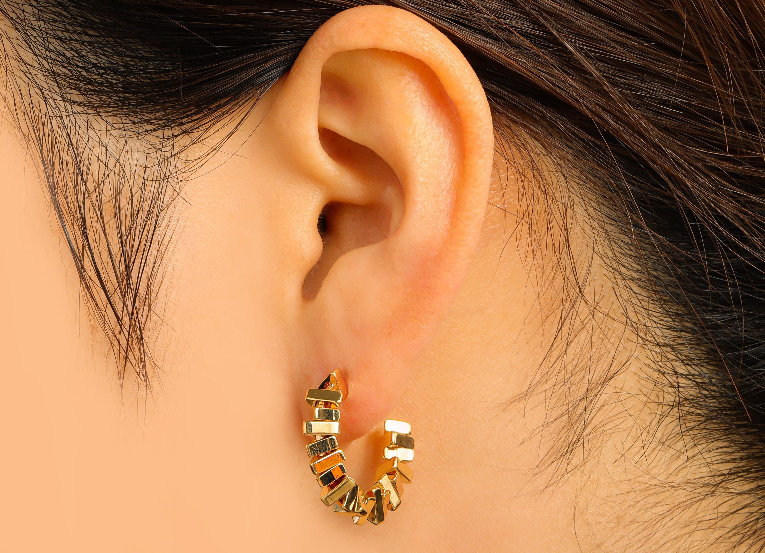 Brass Triangle Beaded Hoop Stud - Swivel Earring Post - Spacer Beads Earring Post- Open Hoop Post - 18K Real Gold Plated -22x26x5mm- RGP6279 - DOMEDBAZAAR