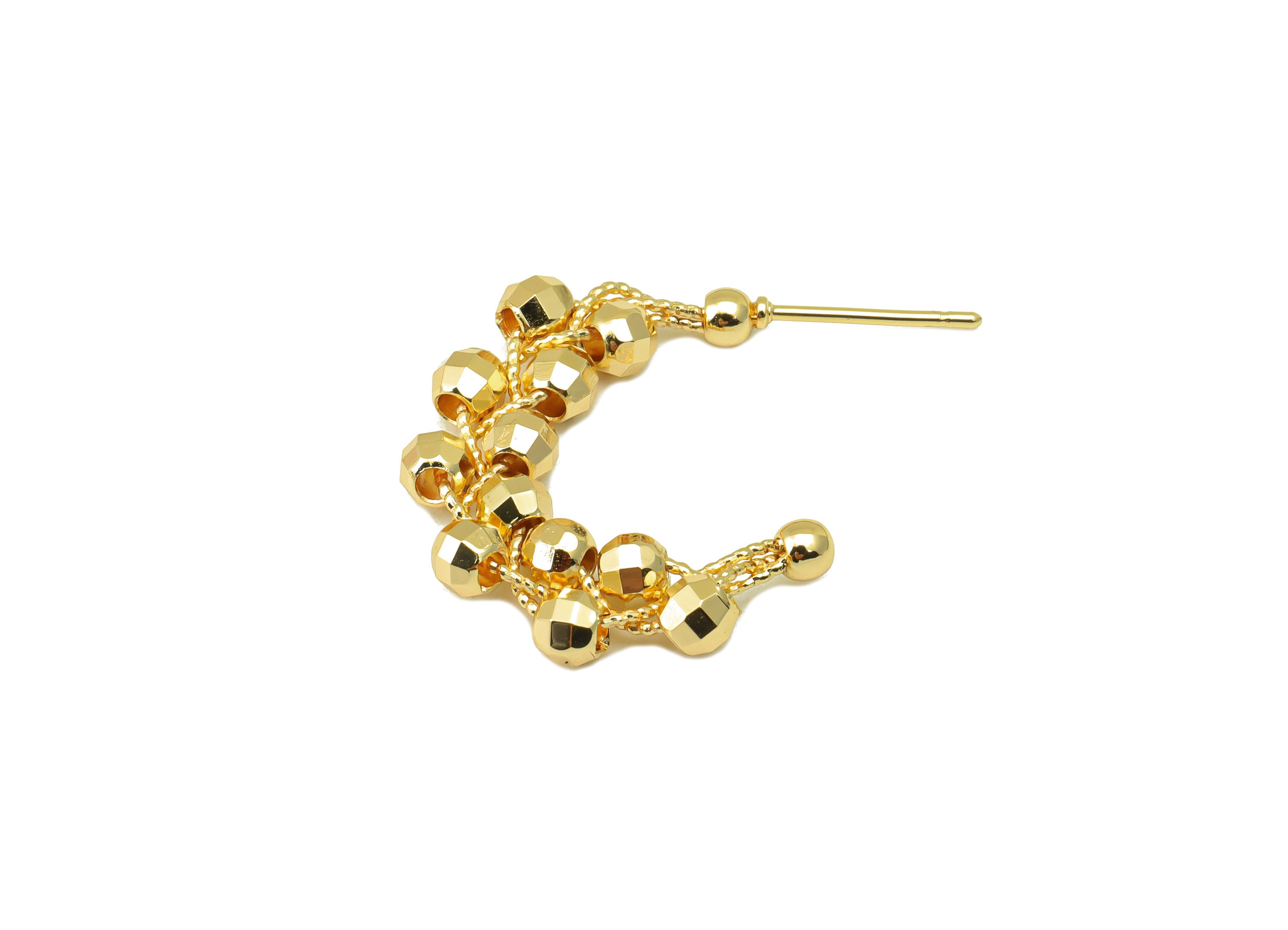 Brass Open Hoop Earring Stud - Beads Winding Chain Post - Beaded Hoop Earring - 18K Real Gold Plated - 31.56x23.07x3.65mm-RGP6504 - DOMEDBAZAAR