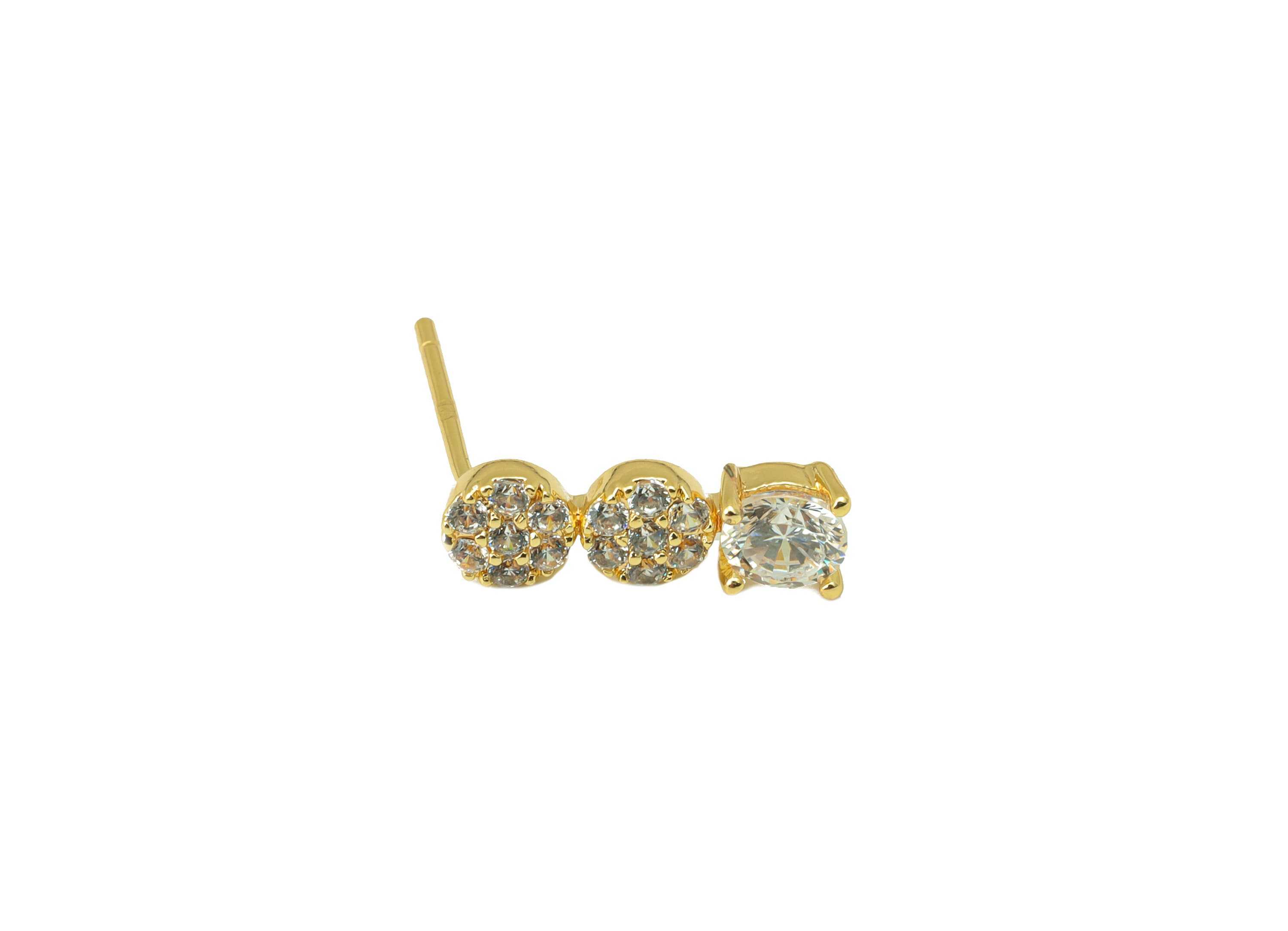 Brass Round Earring Stud - Brass CZ Circle Post - Cubic Zircon Earring Post - Earring Post -18K Real Gold Plated -14.5x4.86x2.08mm-RGP6566 - DOMEDBAZAAR