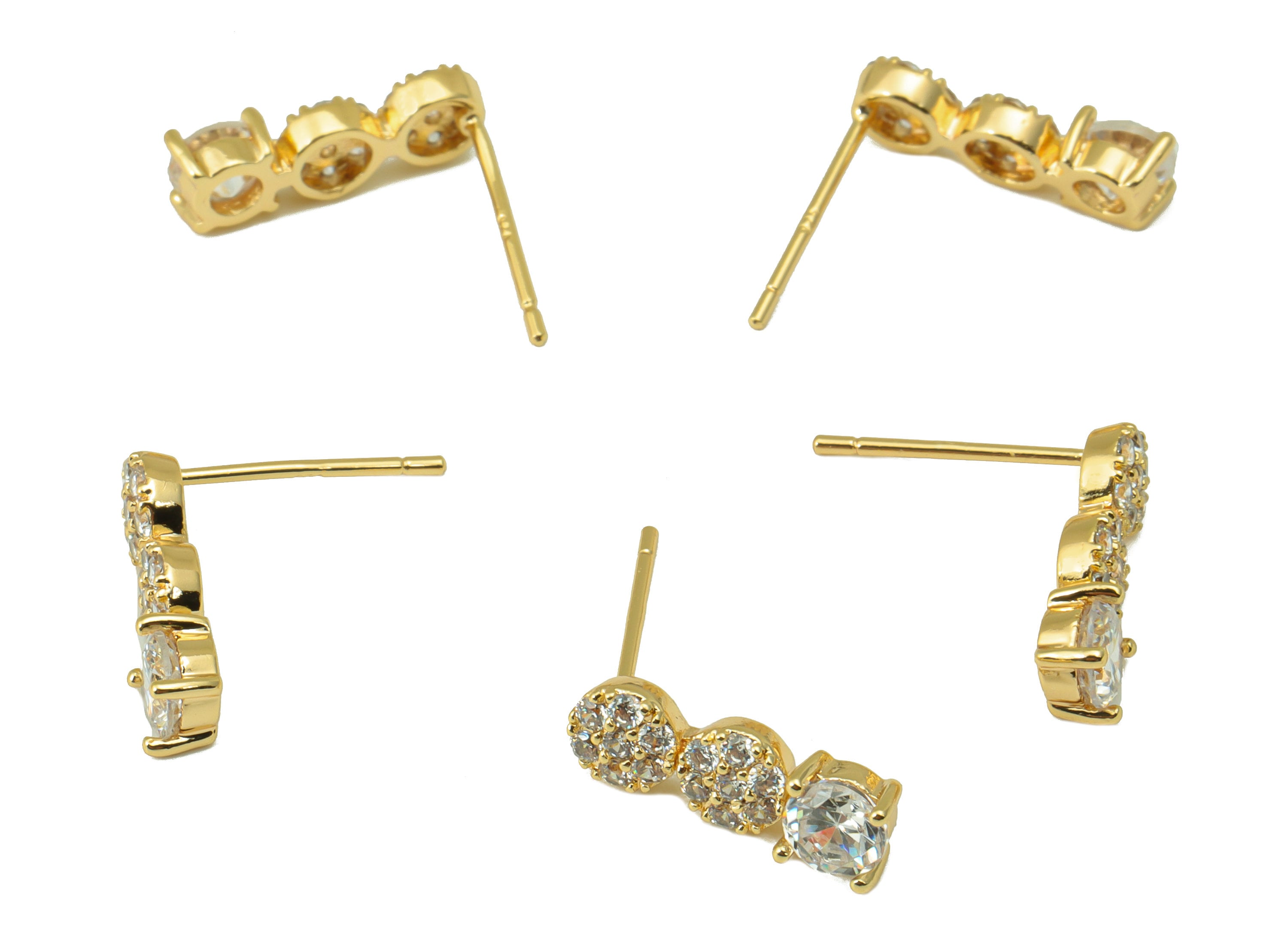 Brass Round Earring Stud - Brass CZ Circle Post - Cubic Zircon Earring Post - Earring Post -18K Real Gold Plated -14.5x4.86x2.08mm-RGP6566 - DOMEDBAZAAR