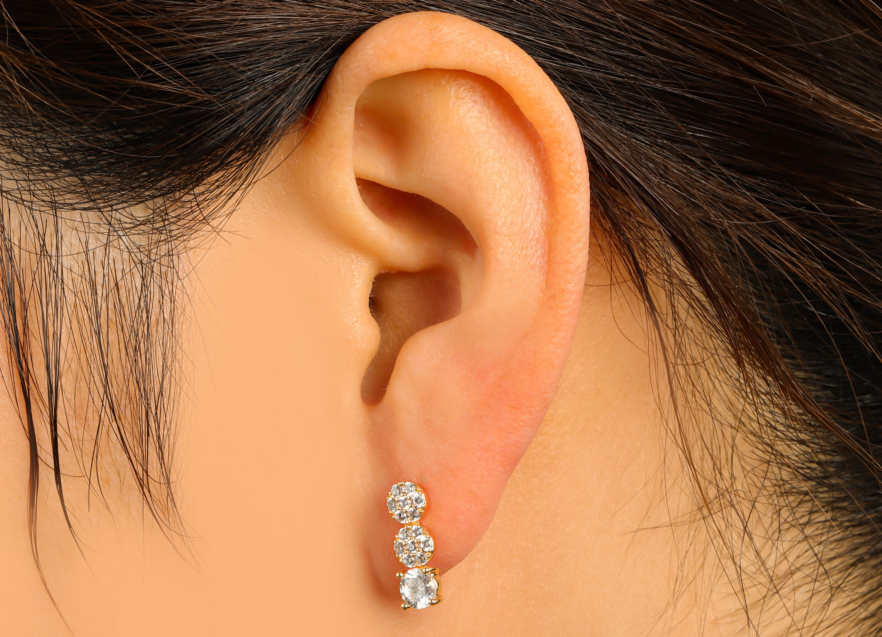 Brass Round Earring Stud - Brass CZ Circle Post - Cubic Zircon Earring Post - Earring Post -18K Real Gold Plated -14.5x4.86x2.08mm-RGP6566 - DOMEDBAZAAR