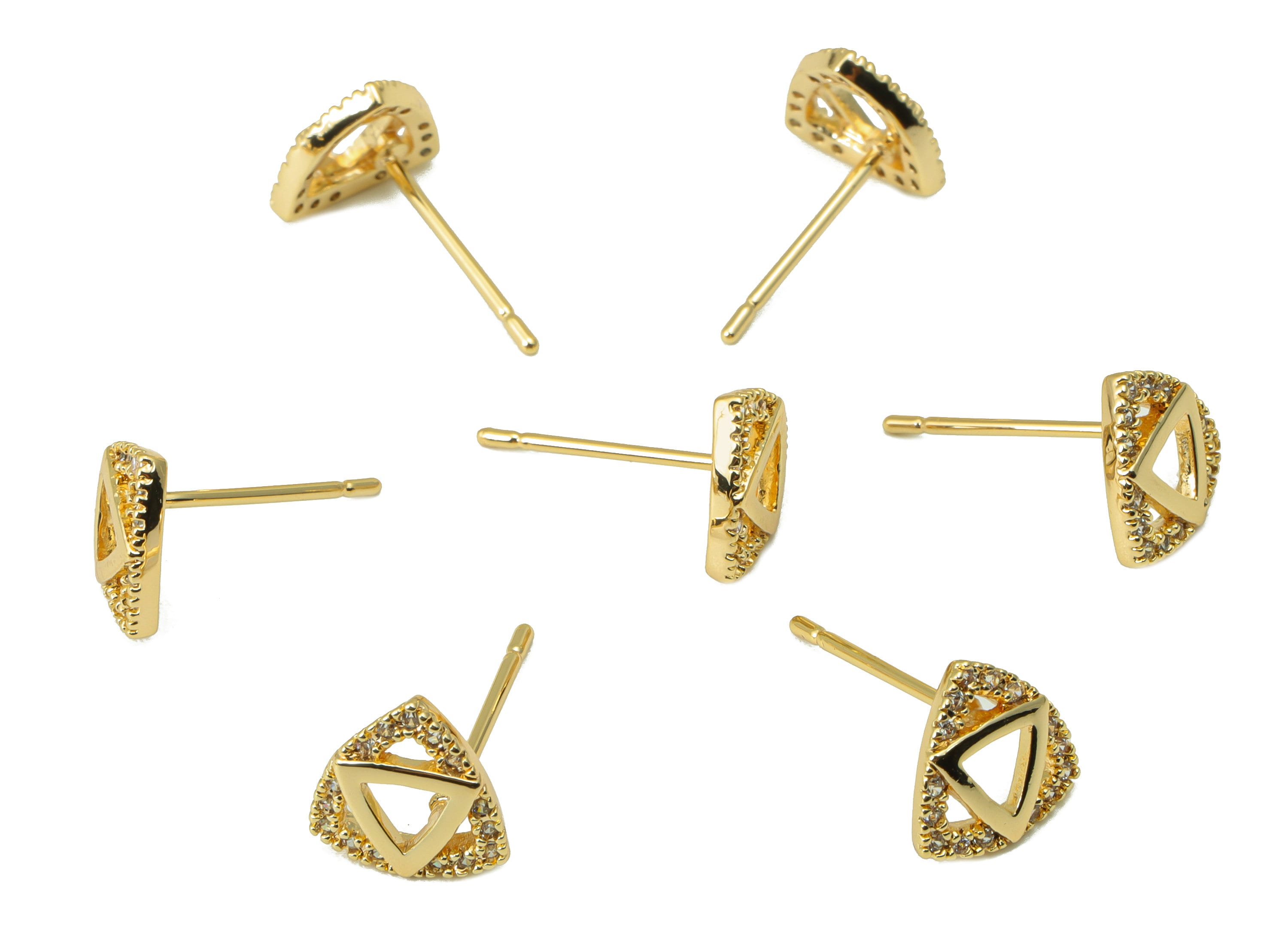 Brass Triangle Earring Stud - Brass CZ Geometry Post - Cubic Zircon Earring Post - Earring Post -18K Real Gold Plated -8.4x8x1.92mm-RGP6491 - DOMEDBAZAAR