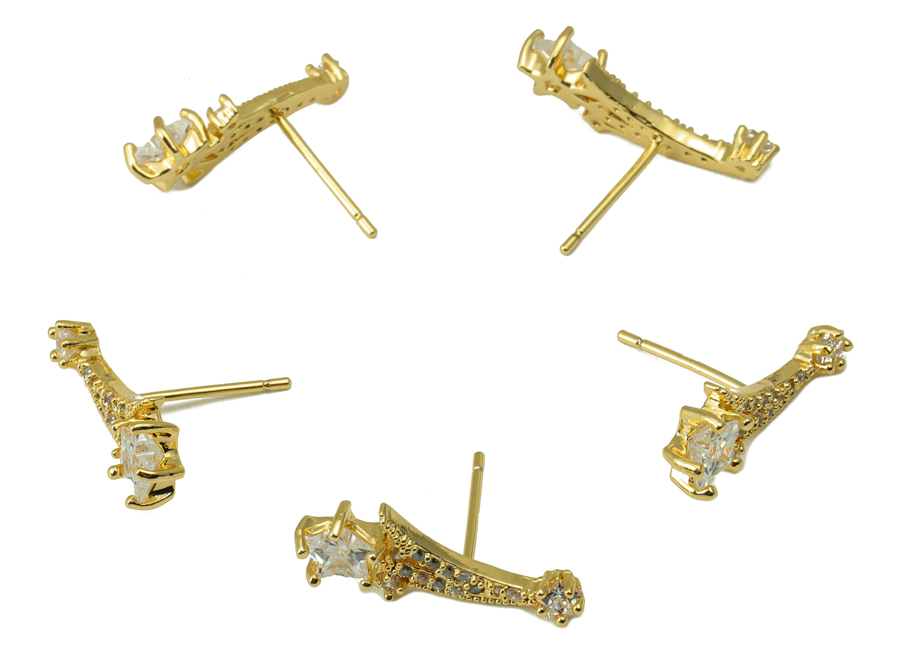 Brass Falling Star Earring Stud - Brass CZ Meteor Post - Cubic Zircon Post - Shooting Star Earring -18K Real Gold Plated -19x7x3mm-RGP6482 - DOMEDBAZAAR