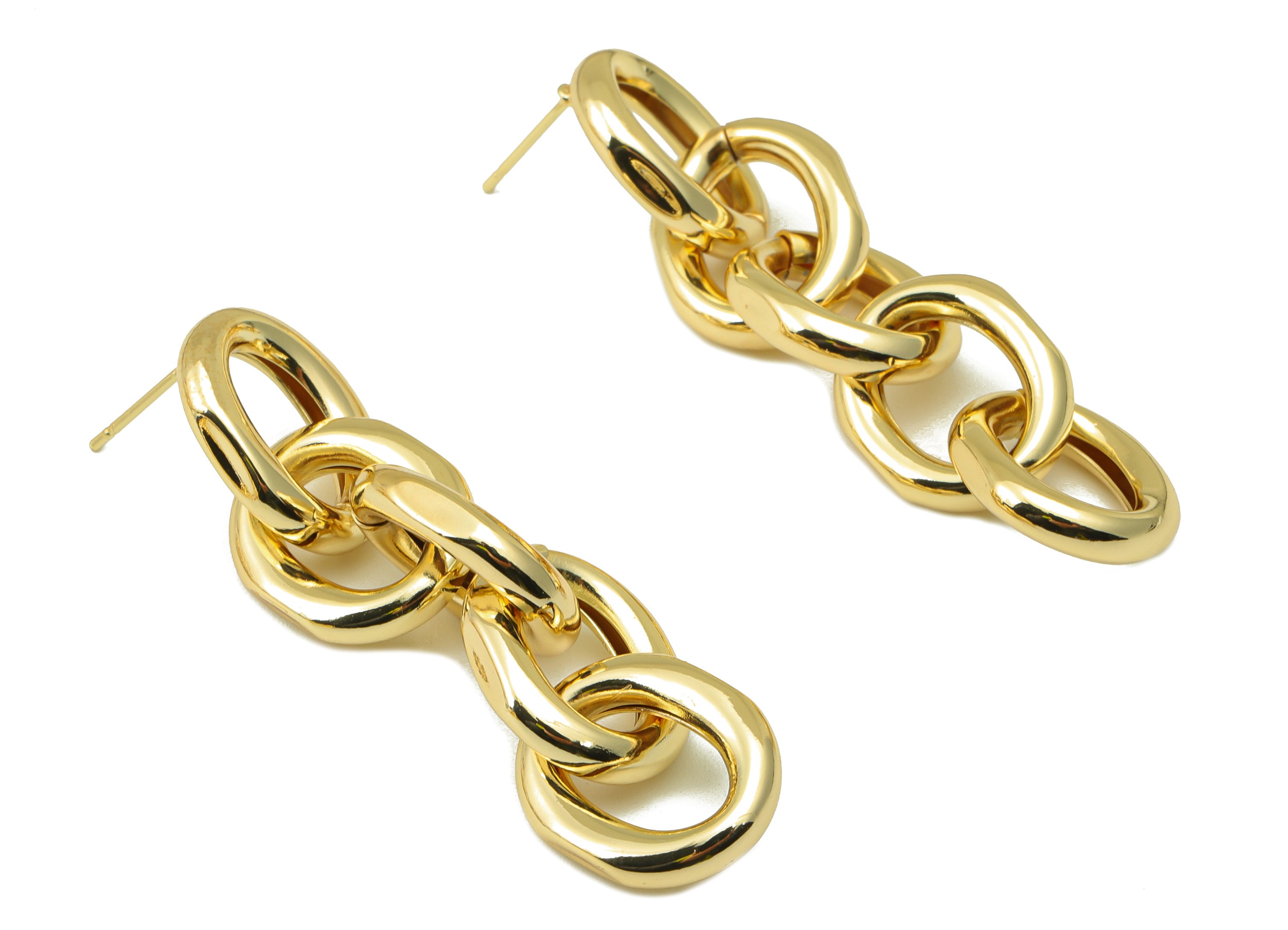 Brass Oval Earring Stud - Brass Ellipse Post - Hanging Oval Earring Post -Cable Chain Dangle Earring -18K Real Gold Plated-62x13x3mm-RGP6481 - DOMEDBAZAAR