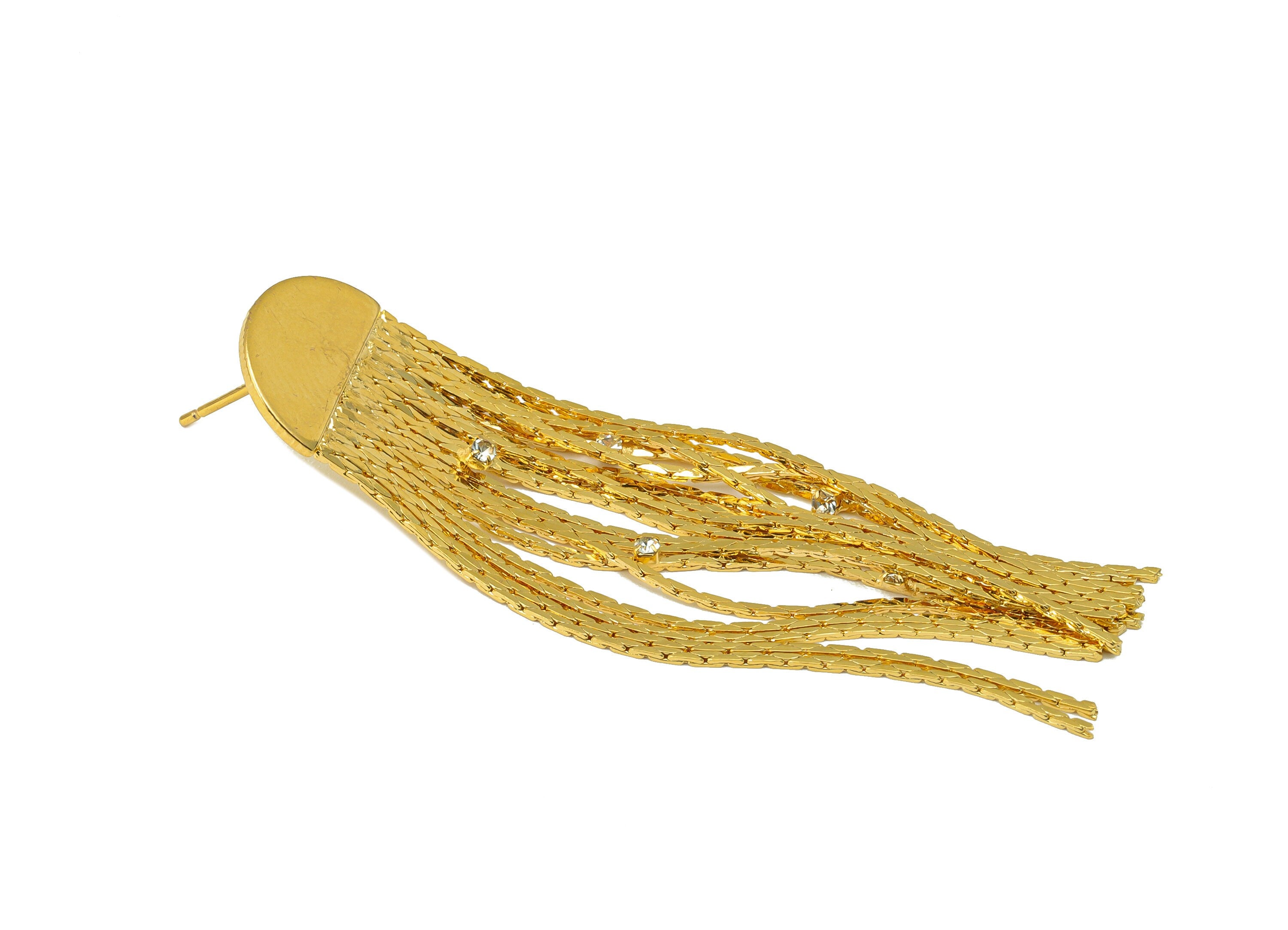 Brass Half Round Earring Stud - Brass Tassel Earring Post - Snake Chain Dangle Earring -18K Real Gold Plated - 63x14x1.05mm- RGP6485 - DOMEDBAZAAR