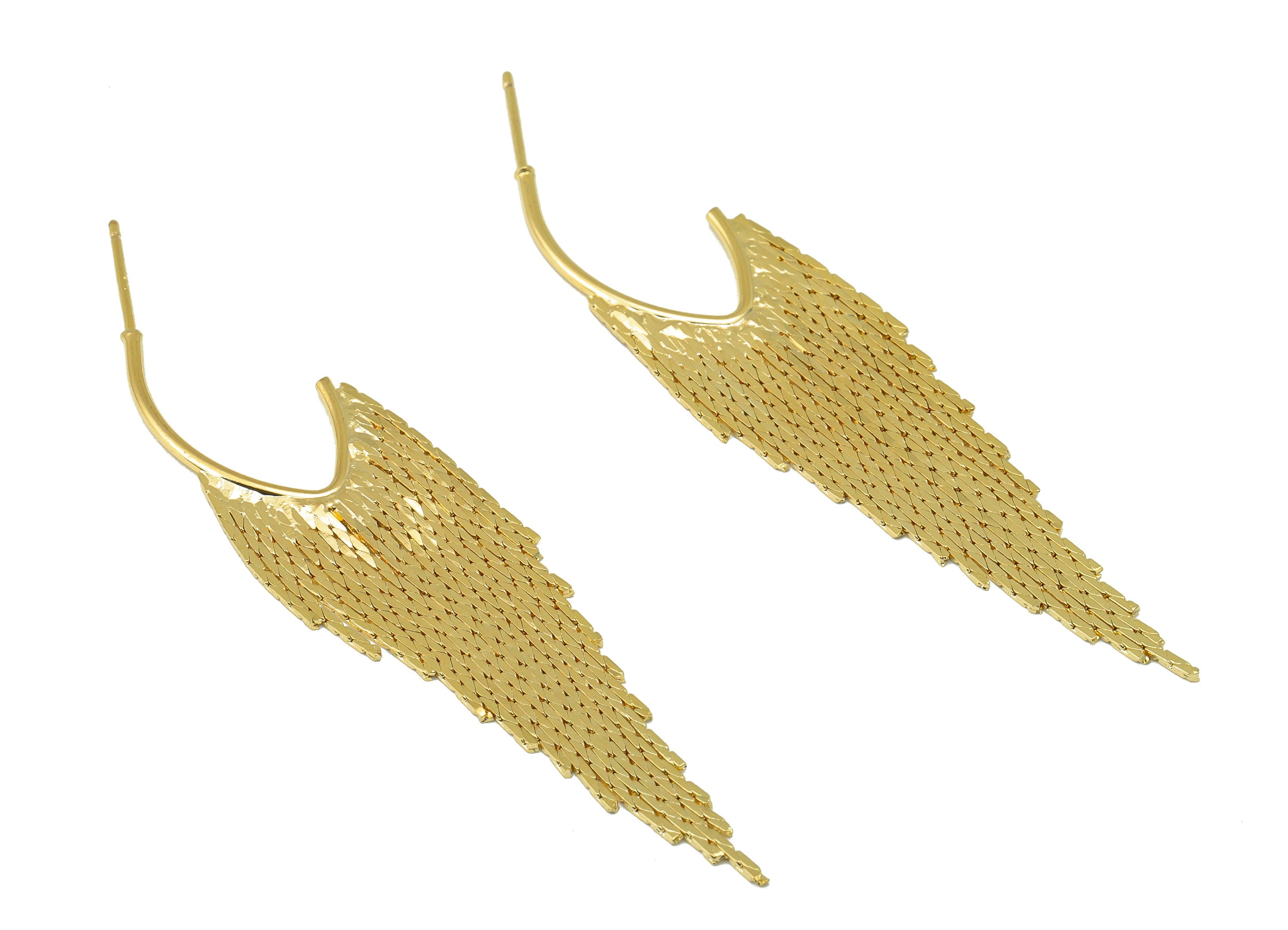 Brass Tassel Earring Stud - Brass Notch Eye Post - Snake Chain Dangle Earring - 18K Real Gold Plated - 72x15.89x1.26mm - RGP6501 - DOMEDBAZAAR