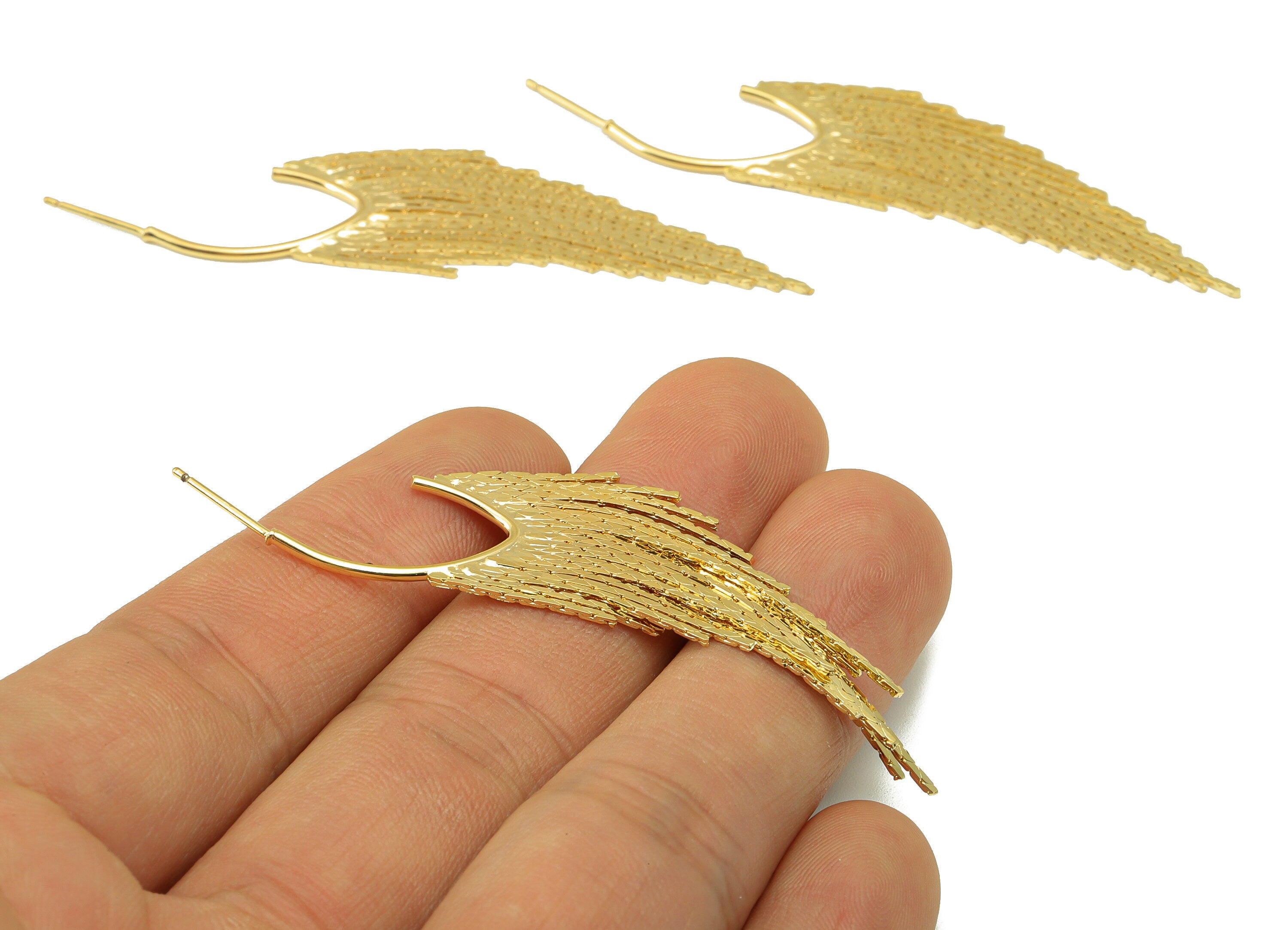 Brass Tassel Earring Stud - Brass Notch Eye Post - Snake Chain Dangle Earring - 18K Real Gold Plated - 72x15.89x1.26mm - RGP6501 - DOMEDBAZAAR