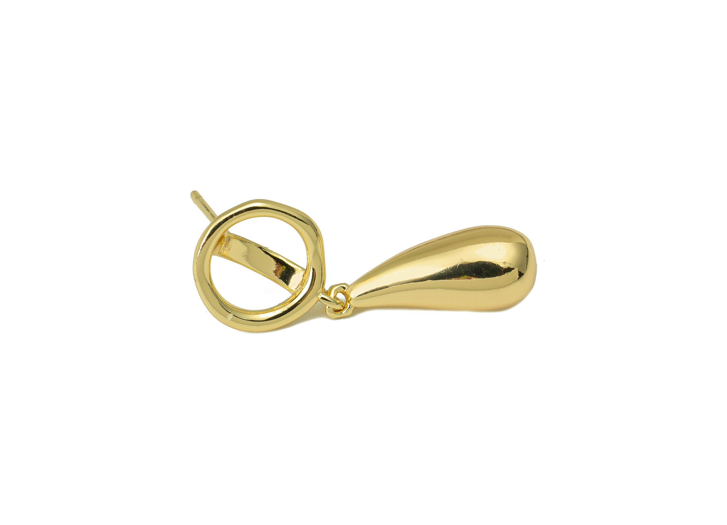 Brass Drop Earring Stud - Brass Round Earring Post - Teardrop Thick Earring Post - 18K Real Gold Plated - 28.78x10.75x 6.71mm-RGP6571 - DOMEDBAZAAR