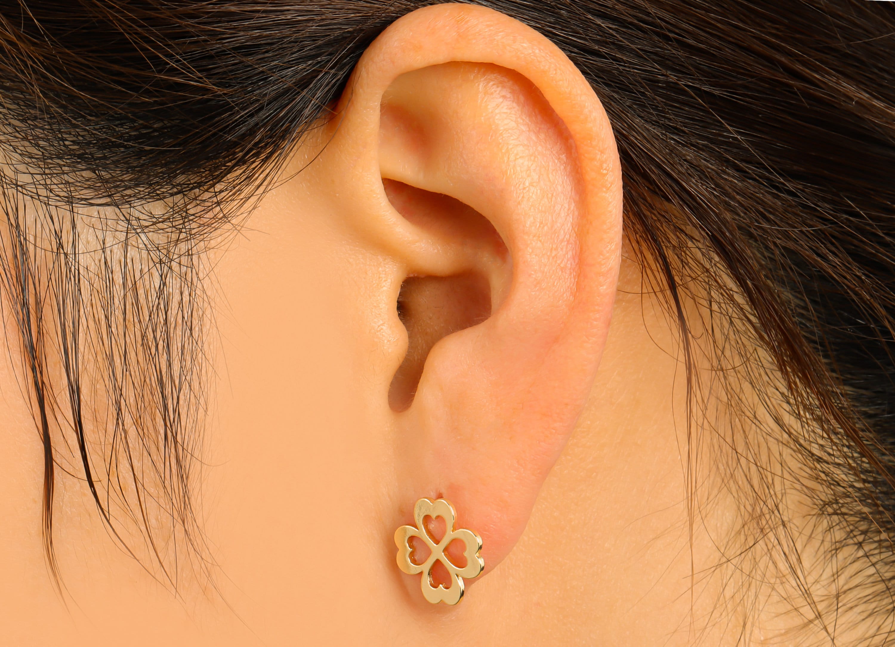 Brass Flower Earring Stud - Brass Heart Earring Post - Botanical Hollow - Gold Clover Earring- 18K Real Gold Plated - 12x12x1mm-RGP6581G - DOMEDBAZAAR
