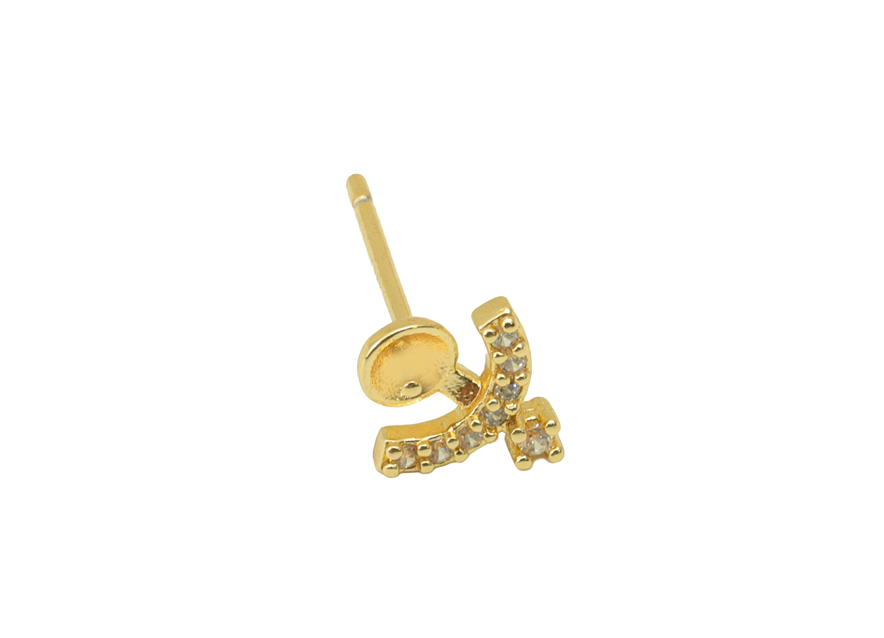 Brass Horoscopes Earring Stud - Cubic Zircon Taurus Earring Post - CZ Taurus Post For Pearl- 18K Real Gold Plated - 7.74x7x 1.68mm- RGP6261 - DOMEDBAZAAR