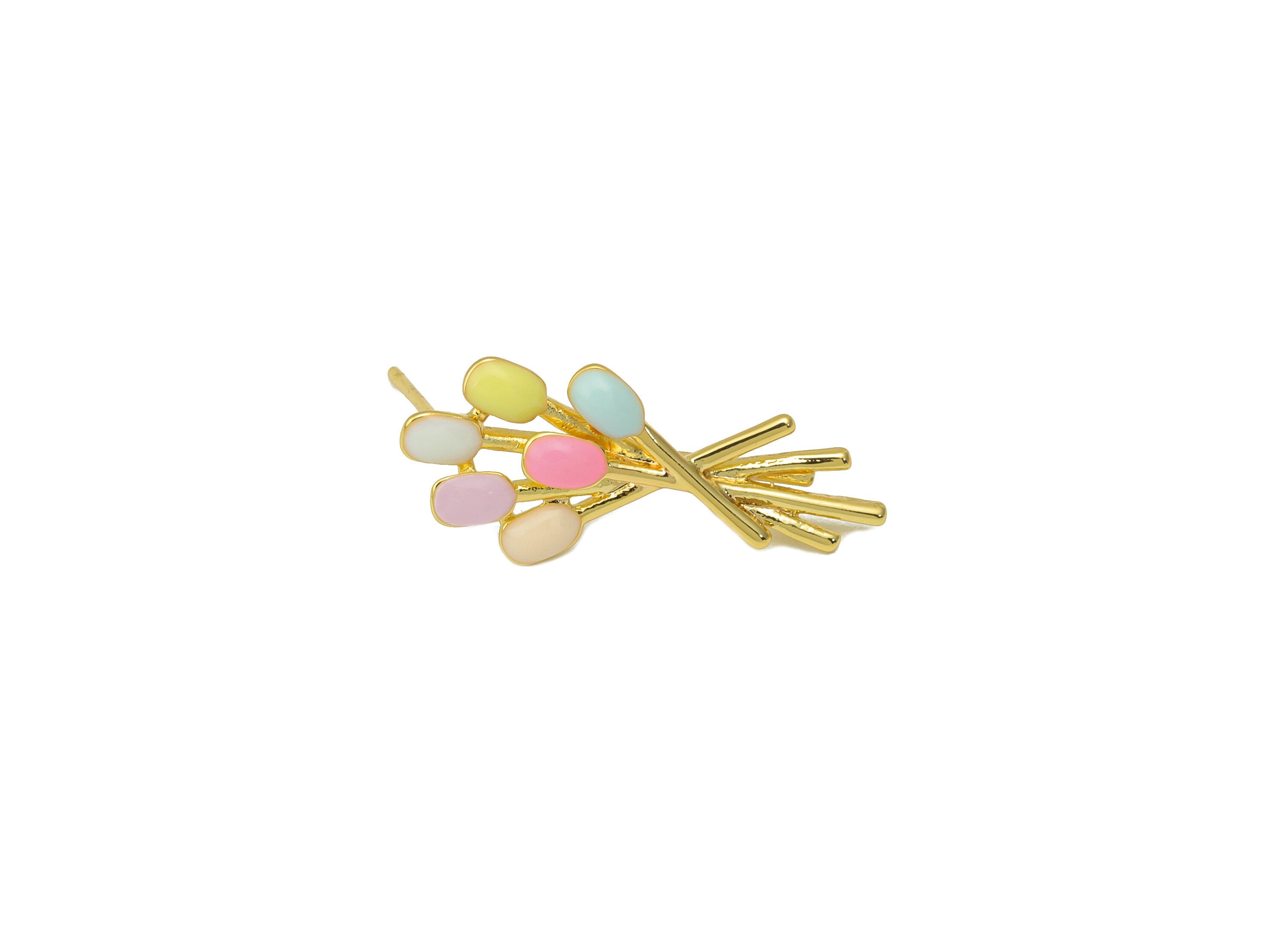 Brass Balloon Earring Stud - Enamel Rainbow Earring Post - Rainbow Balloon Post - 18K Real Gold Plated - 24.89 x 11.2x 3.5mm- RGP6206 - DOMEDBAZAAR