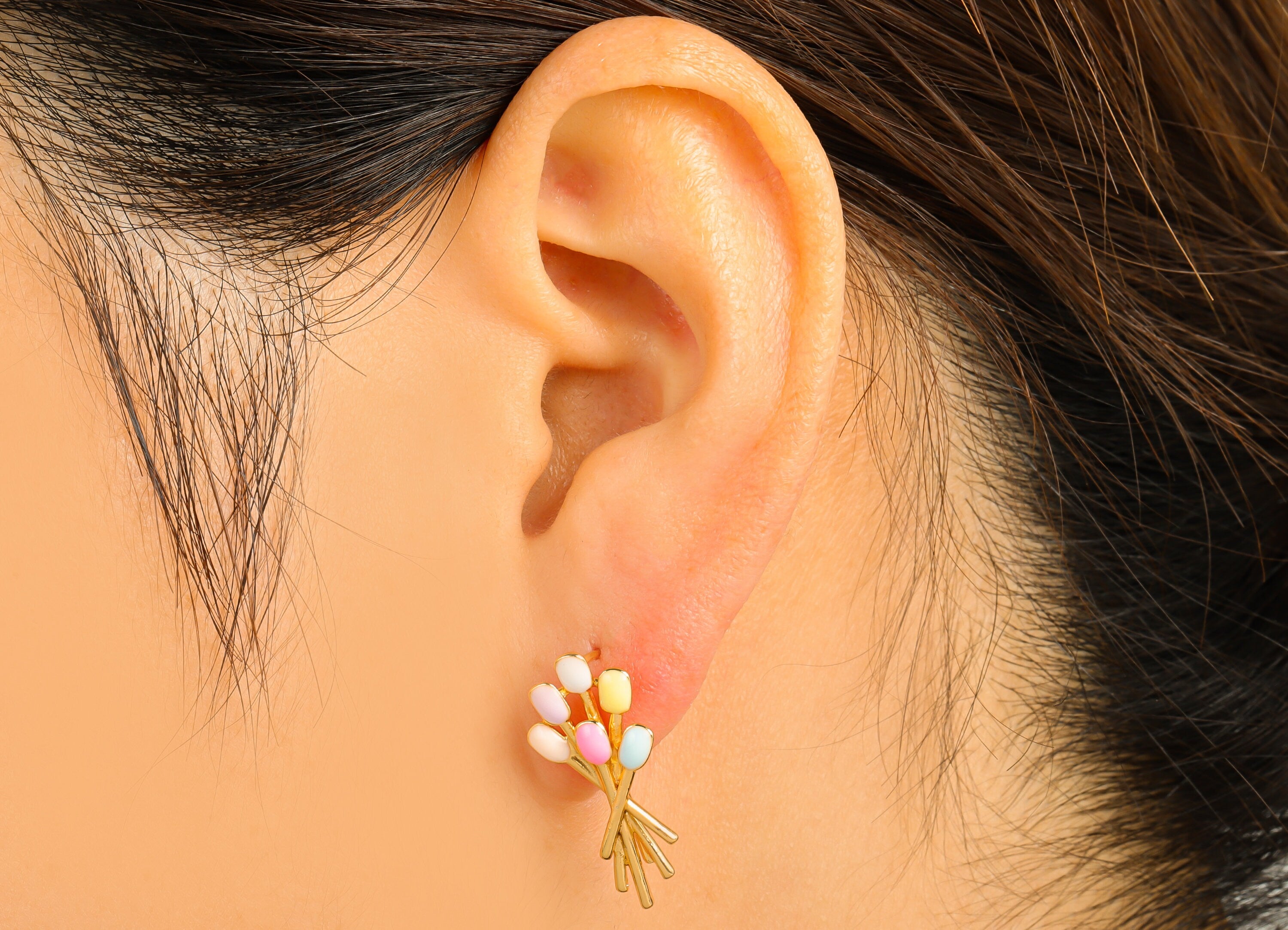 Brass Balloon Earring Stud - Enamel Rainbow Earring Post - Rainbow Balloon Post - 18K Real Gold Plated - 24.89 x 11.2x 3.5mm- RGP6206 - DOMEDBAZAAR