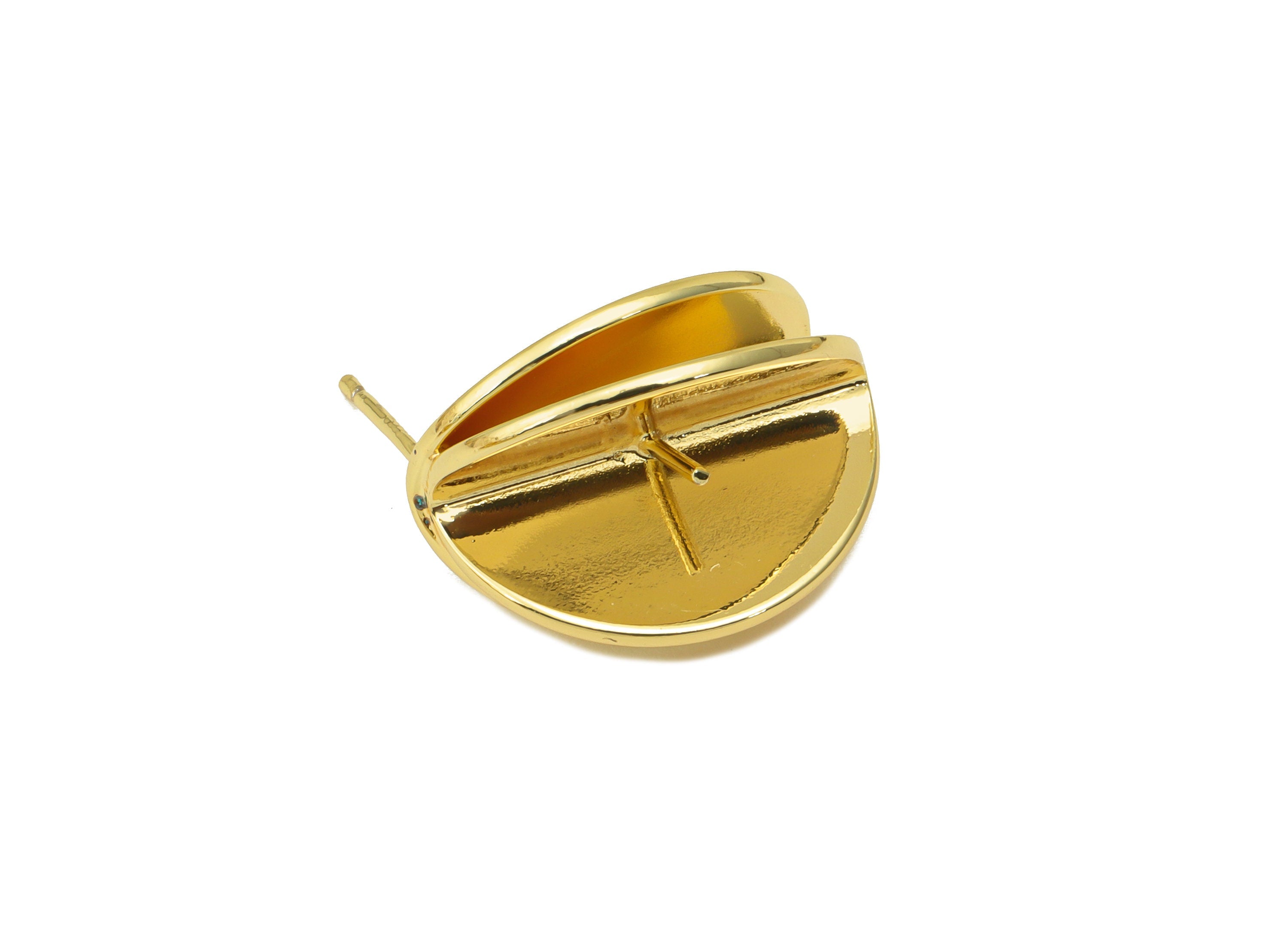 Brass Half Round Earring Stud - Fold Circle Earring Post - Bent Double Round Earring Post for Pearl- 18K Real Gold Plated-20x16x1mm- RGP6250 - DOMEDBAZAAR