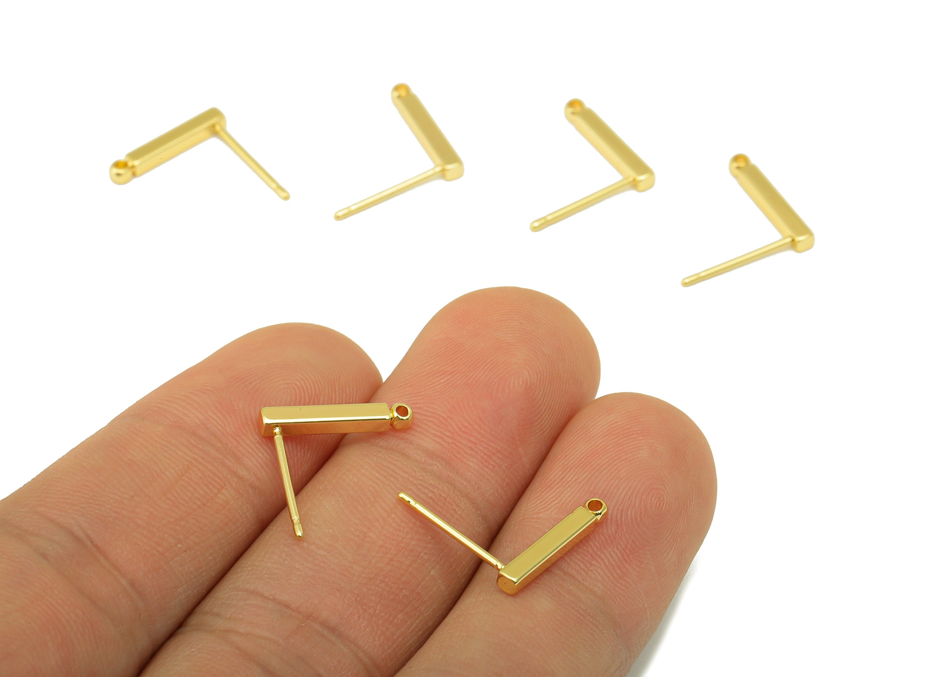 Brass Bar Earring Stud - Long Bar Earring Post - Rectangular Earring Post With Loop - 18K Real Gold Plated - 1.35x13.97x 1.96mm- RGP6209 - DOMEDBAZAAR