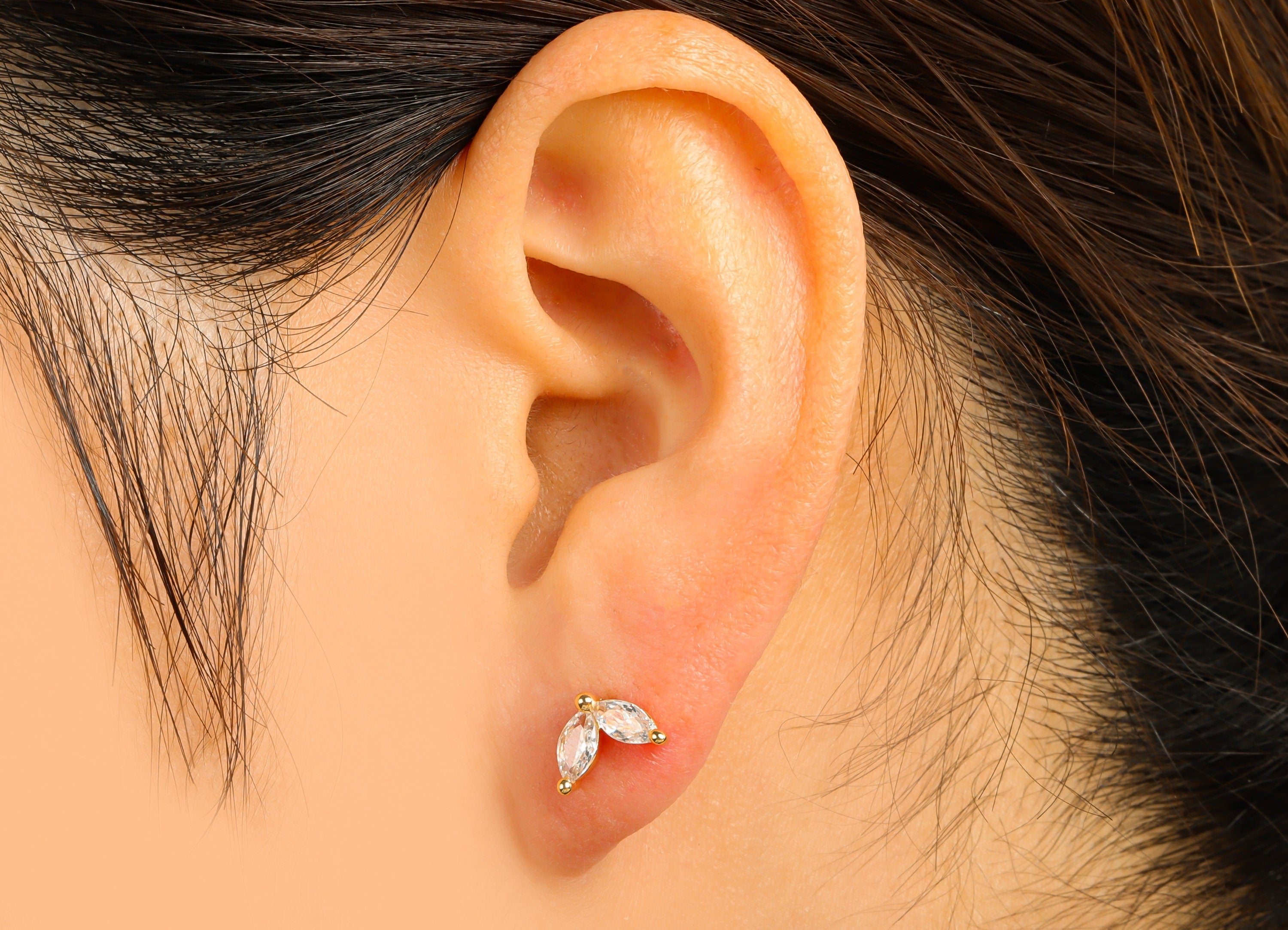 Brass Horse eye Earring Stud - Marquise Earring Post - Cubic Zircon Earring Post - 18K Real Gold Plated - 6.58x9.49x 2.49mm- RGP6229 - DOMEDBAZAAR