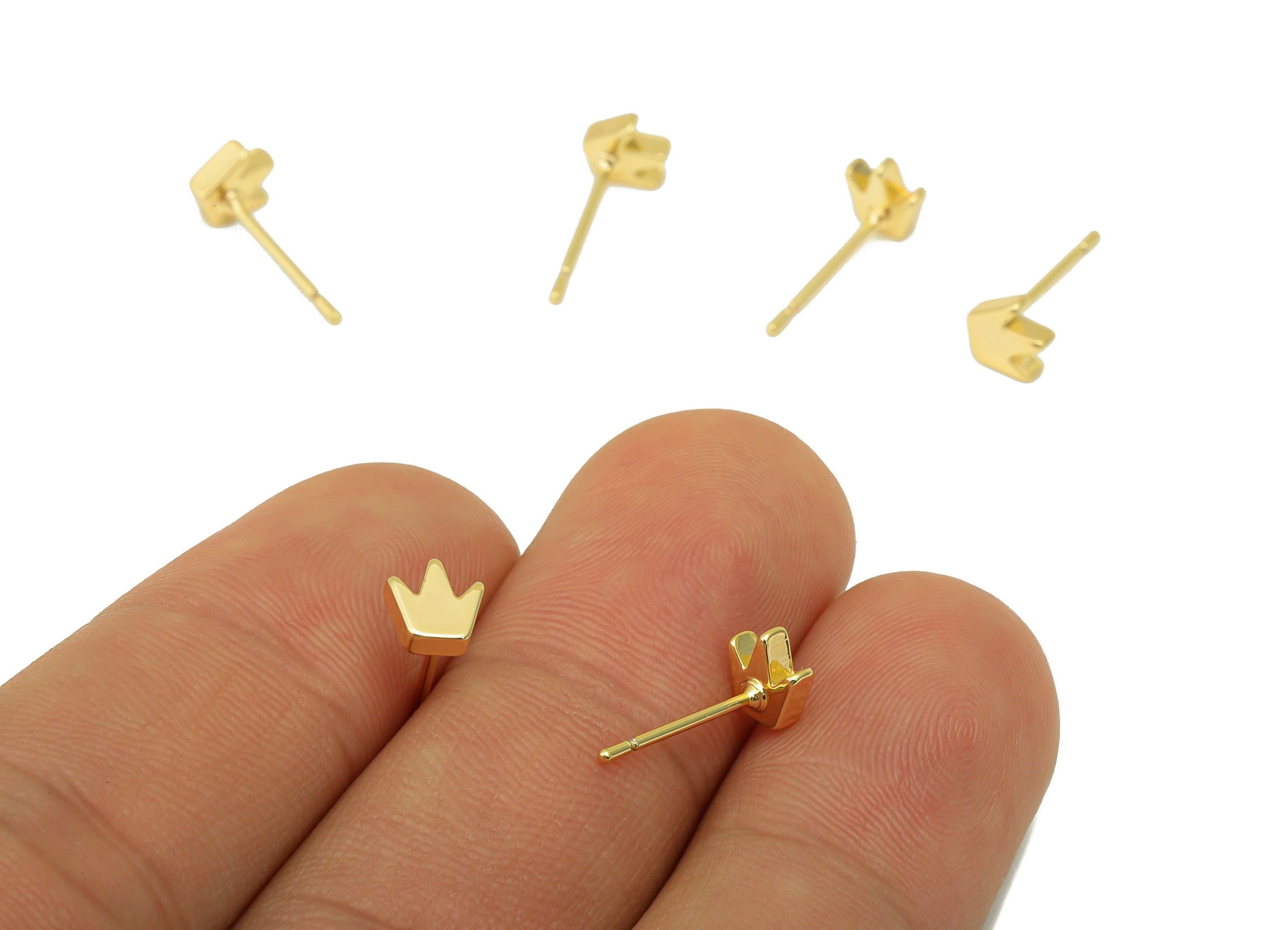 Brass Crown Earring Stud - Cubic Mini Crown Earring Post - 18K Real Gold Plated - Jewelry Supplies - 5.6 x 5.51 x 1.85mm- RGP6243 - DOMEDBAZAAR