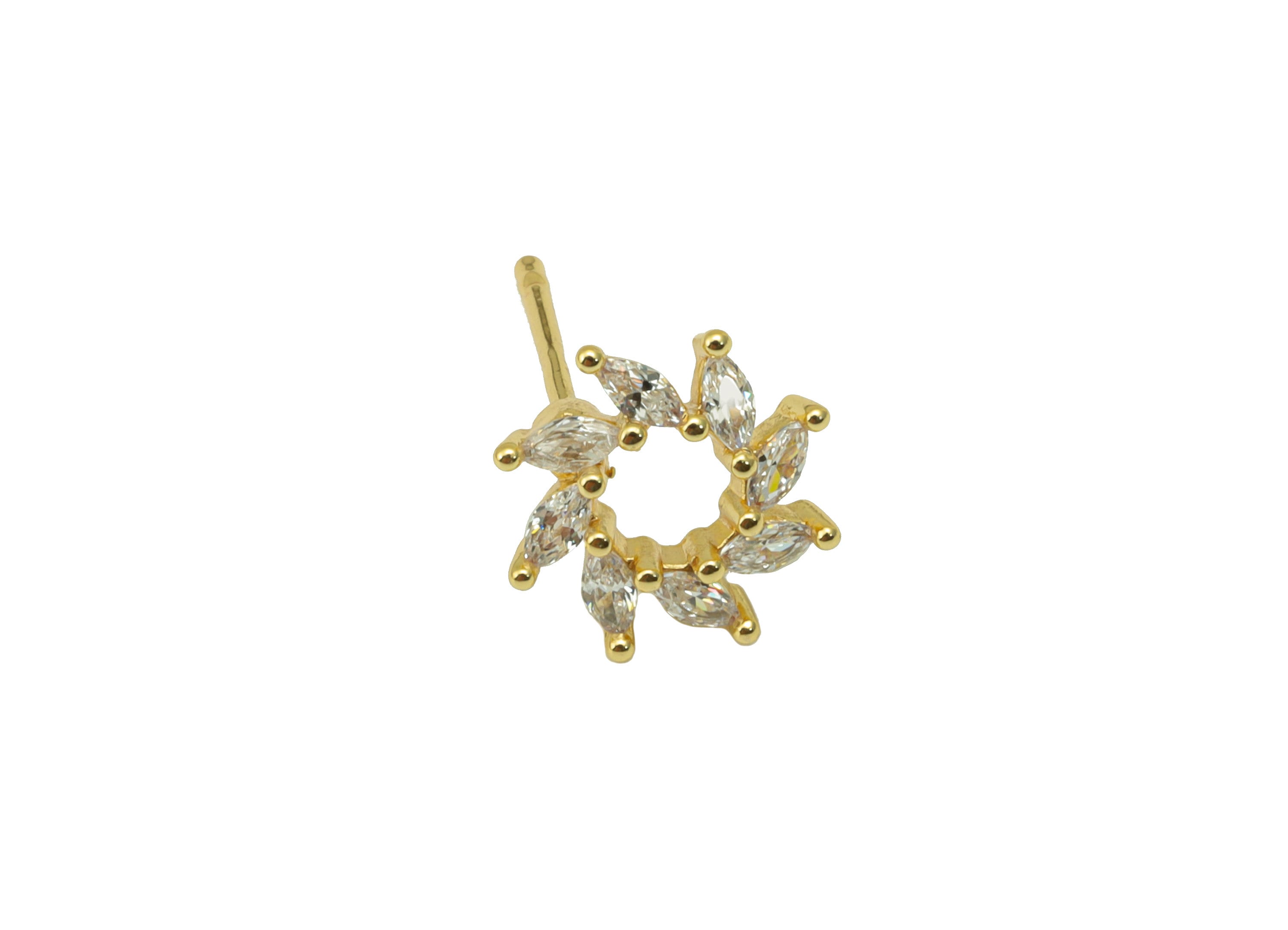 Brass Windmill Earring Stud - Cubic Zircon Flower Head Earring Post - Marquise Earring Post - 18K Real Gold Plated - 9.5x 9x1.75mm- RGP6260 - DOMEDBAZAAR