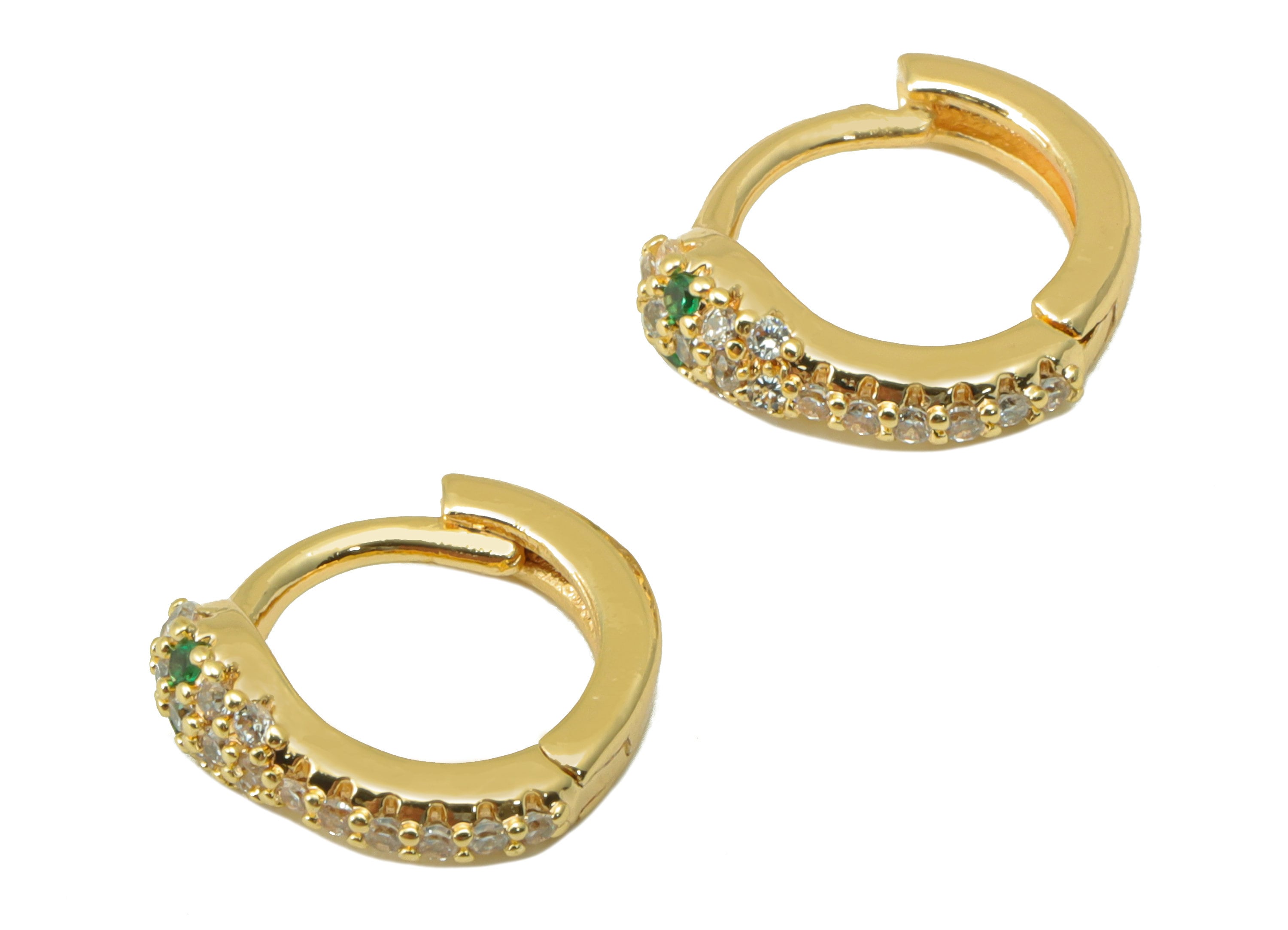 Brass Shake Clasp - Cubic Zircon Huggie Clasp - Green Hoop Clasp - CZ Mini Snake Clasp Huggie - 18K Real Gold Plated - 11x10.5x2mm- RGP6270 - DOMEDBAZAAR