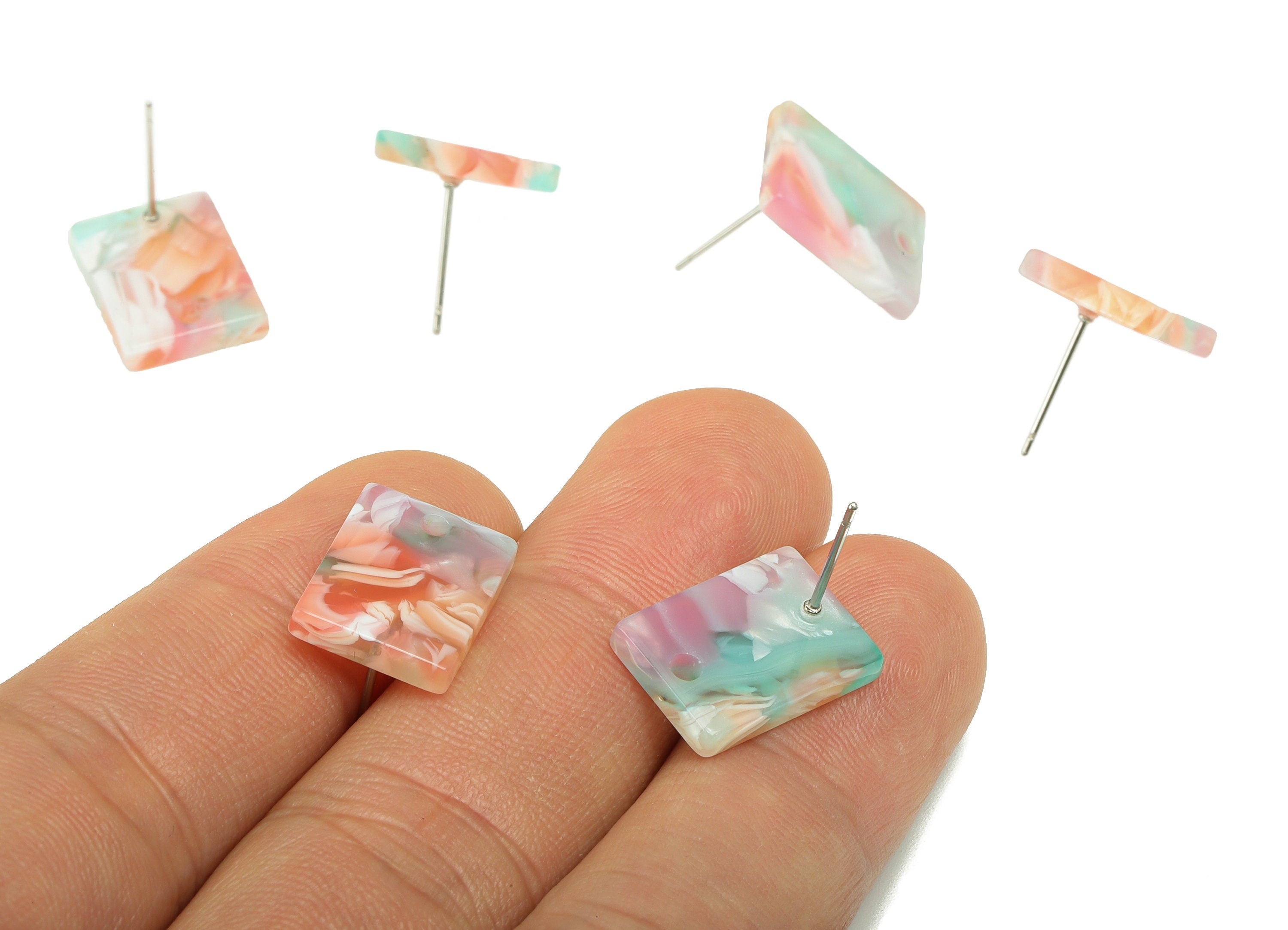 Acrylic Rectangle Earring Stud - Acrylic Summer Earring Post - Surgical Stud - Jewelry Supplies - Color Code: A913- 15x12x3mm - AC1663-A913 - DOMEDBAZAAR