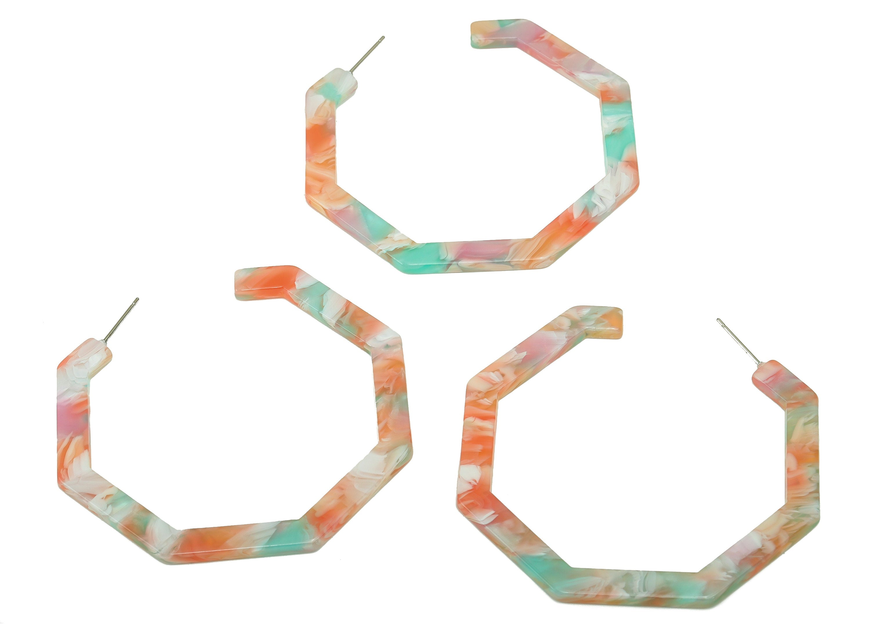 Open Hoop Earrings Stud - 2.5 inch Hexagon Hoop Earring - Acrylic Hexagon Earring Post - Color Code: A913 - 62.6x62.6x2.51mm- AC1622-A913 - DOMEDBAZAAR