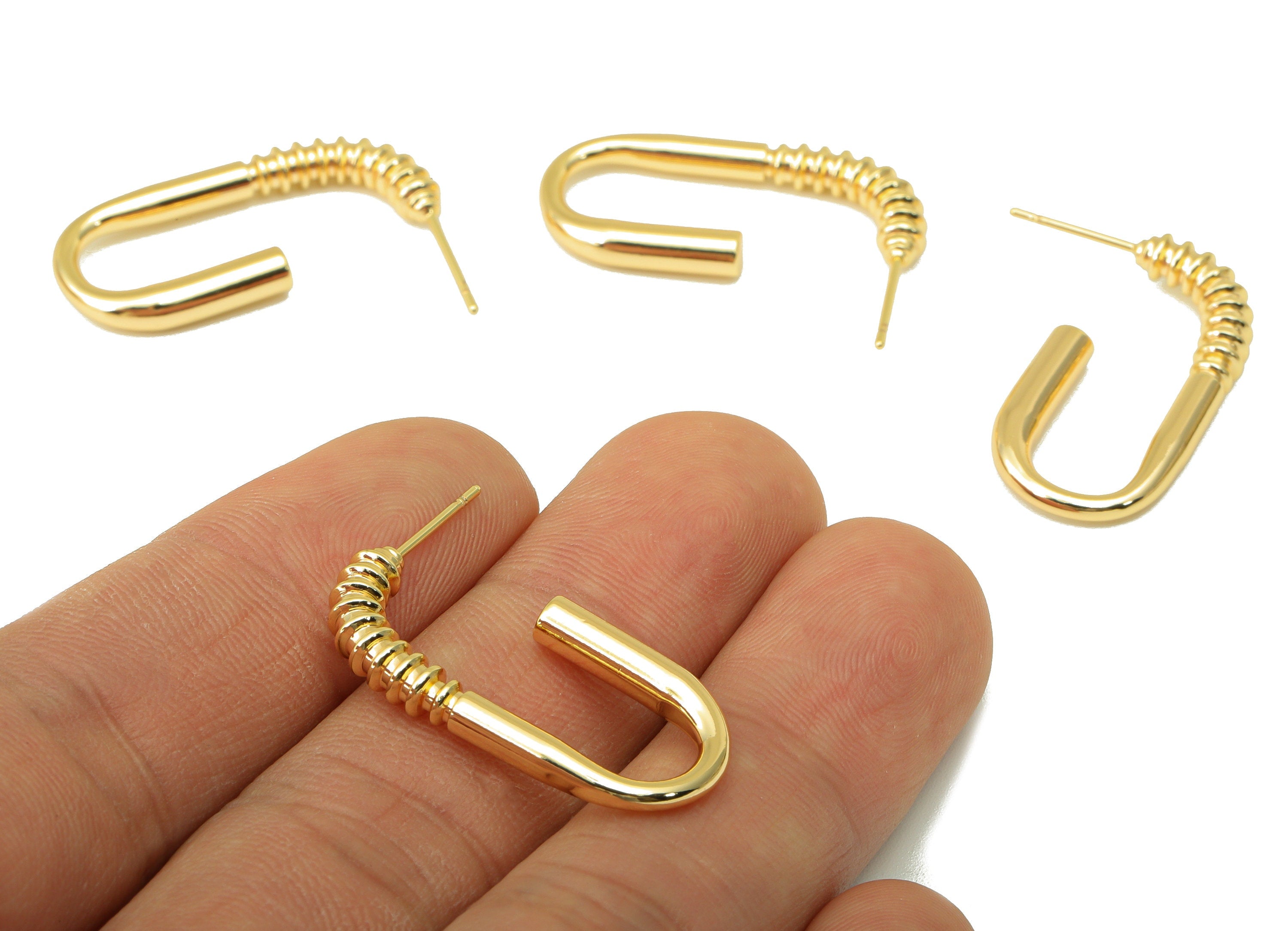 Brass Open Oval Stud Earring - Brass Nail Screw Earring Post - Brass Open Oval Stud Earring - 18K Real Gold Plated - 29.8x21x 3.5mm- RGP6212 - DOMEDBAZAAR