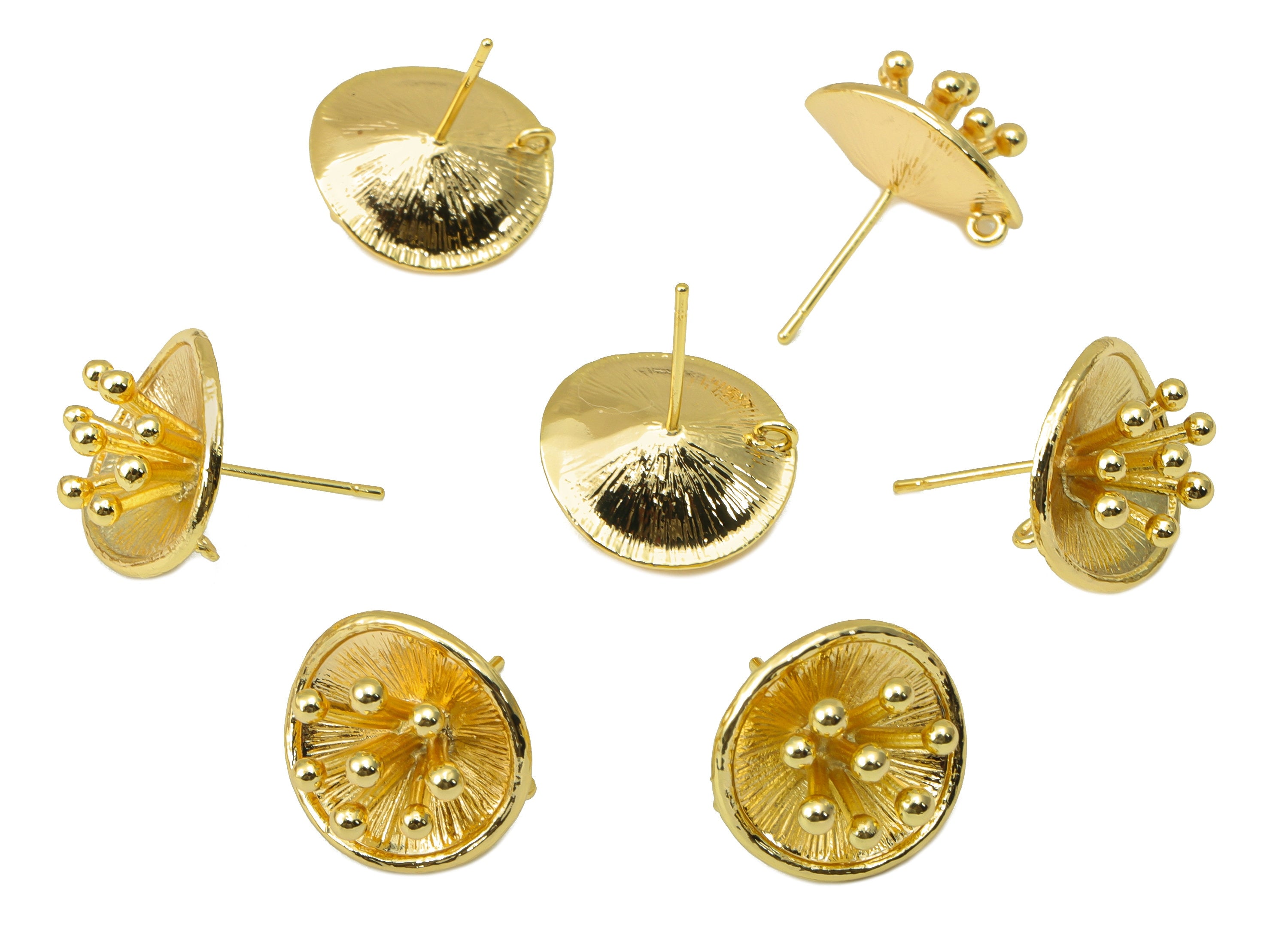 Brass Flower Stud Earring - Brass Flower Bud Earring Post - Brass Botanical Earring Post - 18K Real Gold Plated - 15.75x6.9x1.15mm- RGP6210 - DOMEDBAZAAR