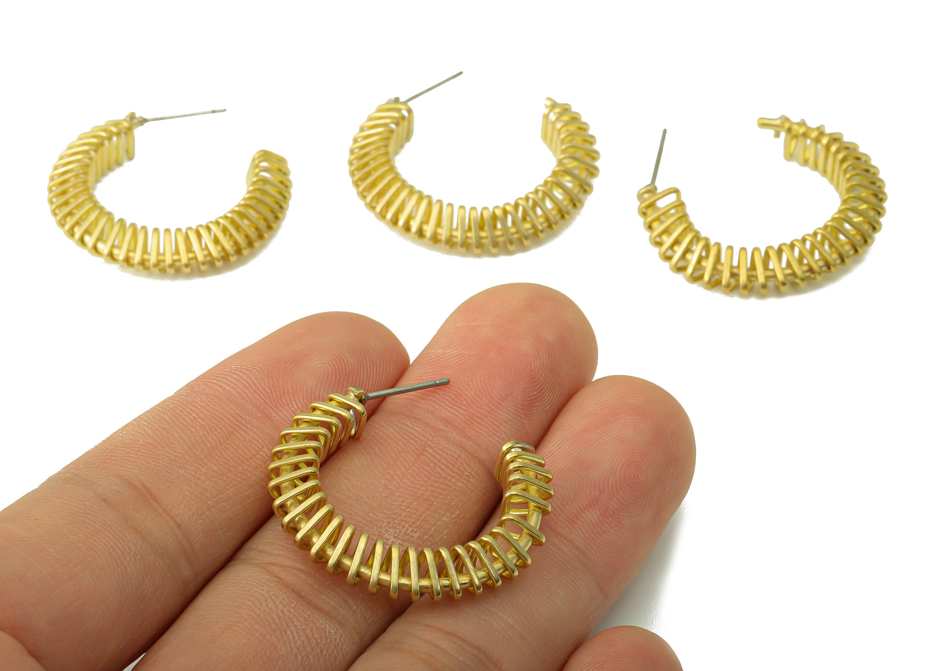 Triangle Wire C Hoop Earring – Raw Brass Open Hoop Post -Triangle Spiral Stud - Earring Hoop Post -Jewelry Supplies - 30x31x5.56mm - PP8451 - DOMEDBAZAAR