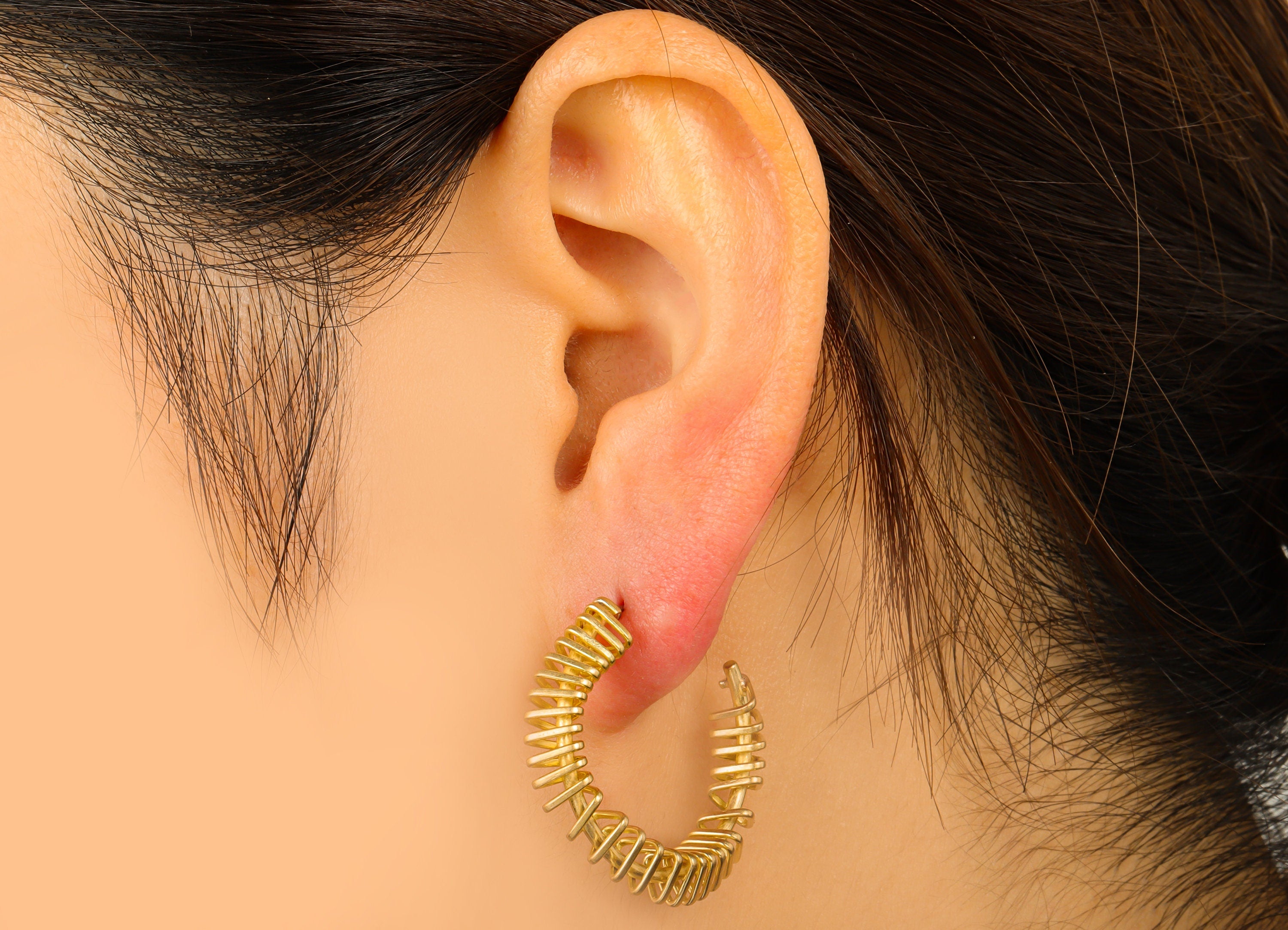 Triangle Wire C Hoop Earring – Raw Brass Open Hoop Post -Triangle Spiral Stud - Earring Hoop Post -Jewelry Supplies - 30x31x5.56mm - PP8451 - DOMEDBAZAAR