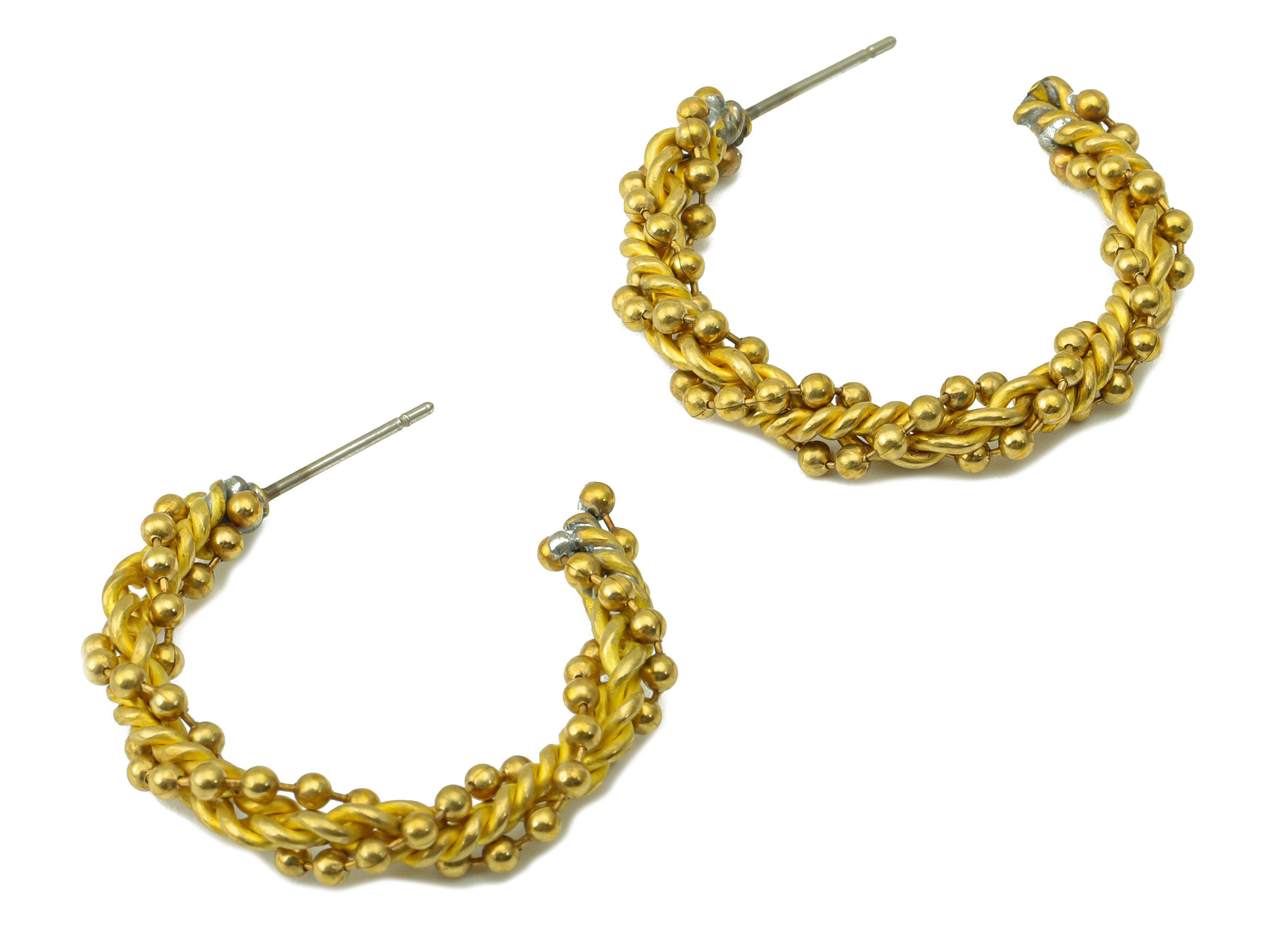 Brass Ball Chain Earring Stud -Raw Brass Twisted Earring Hoop -Twisted Wire Bead Earring - Earring Post -Jewelry Supplies -32x30x5mm -PP8493 - DOMEDBAZAAR