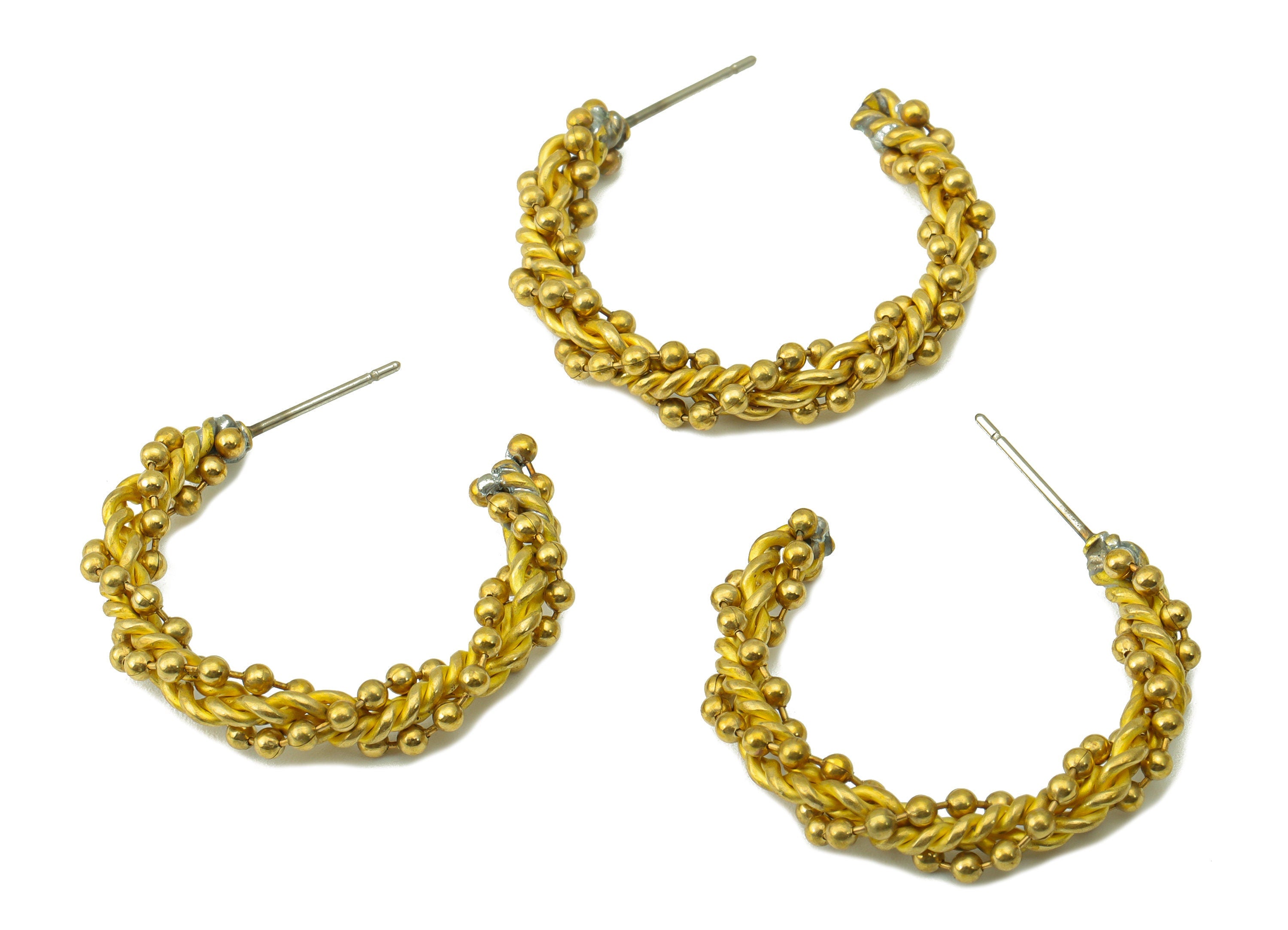 Brass Ball Chain Earring Stud -Raw Brass Twisted Earring Hoop -Twisted Wire Bead Earring - Earring Post -Jewelry Supplies -32x30x5mm -PP8493 - DOMEDBAZAAR