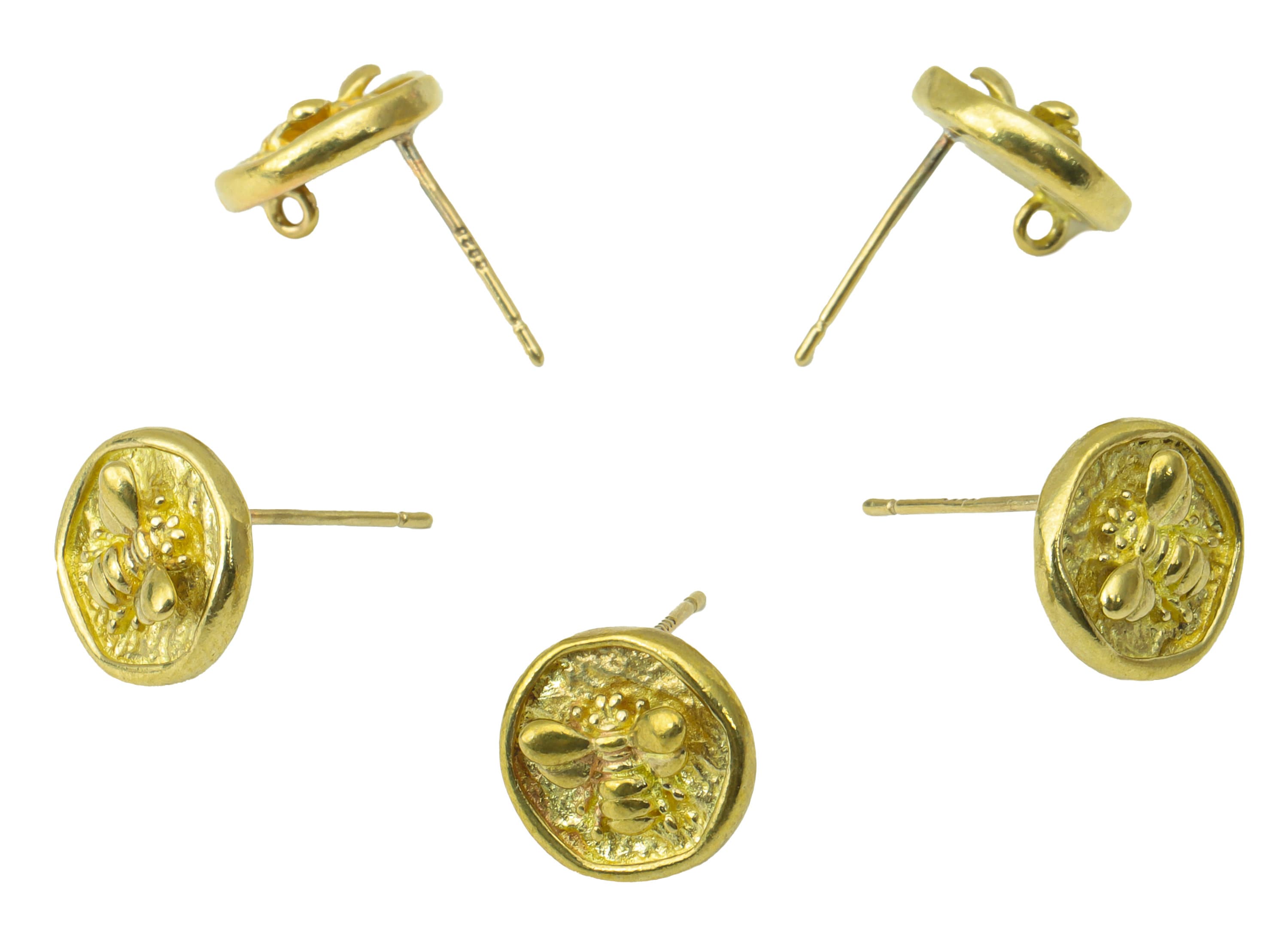 Brass Round Bee Earring Stud - Raw Brass Insect Stud - Hammered Bee Stud with  Loop - Bee Earring Post -Jewelry Supplies- 10x10x3.3mm-PP8449 - DOMEDBAZAAR