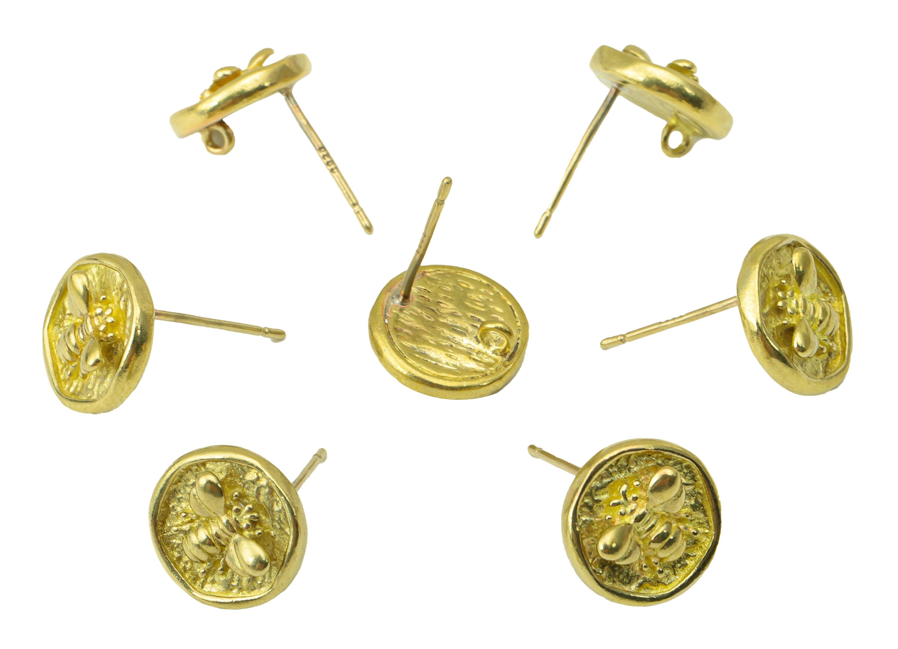 Brass Round Bee Earring Stud - Raw Brass Insect Stud - Hammered Bee Stud with  Loop - Bee Earring Post -Jewelry Supplies- 10x10x3.3mm-PP8449 - DOMEDBAZAAR