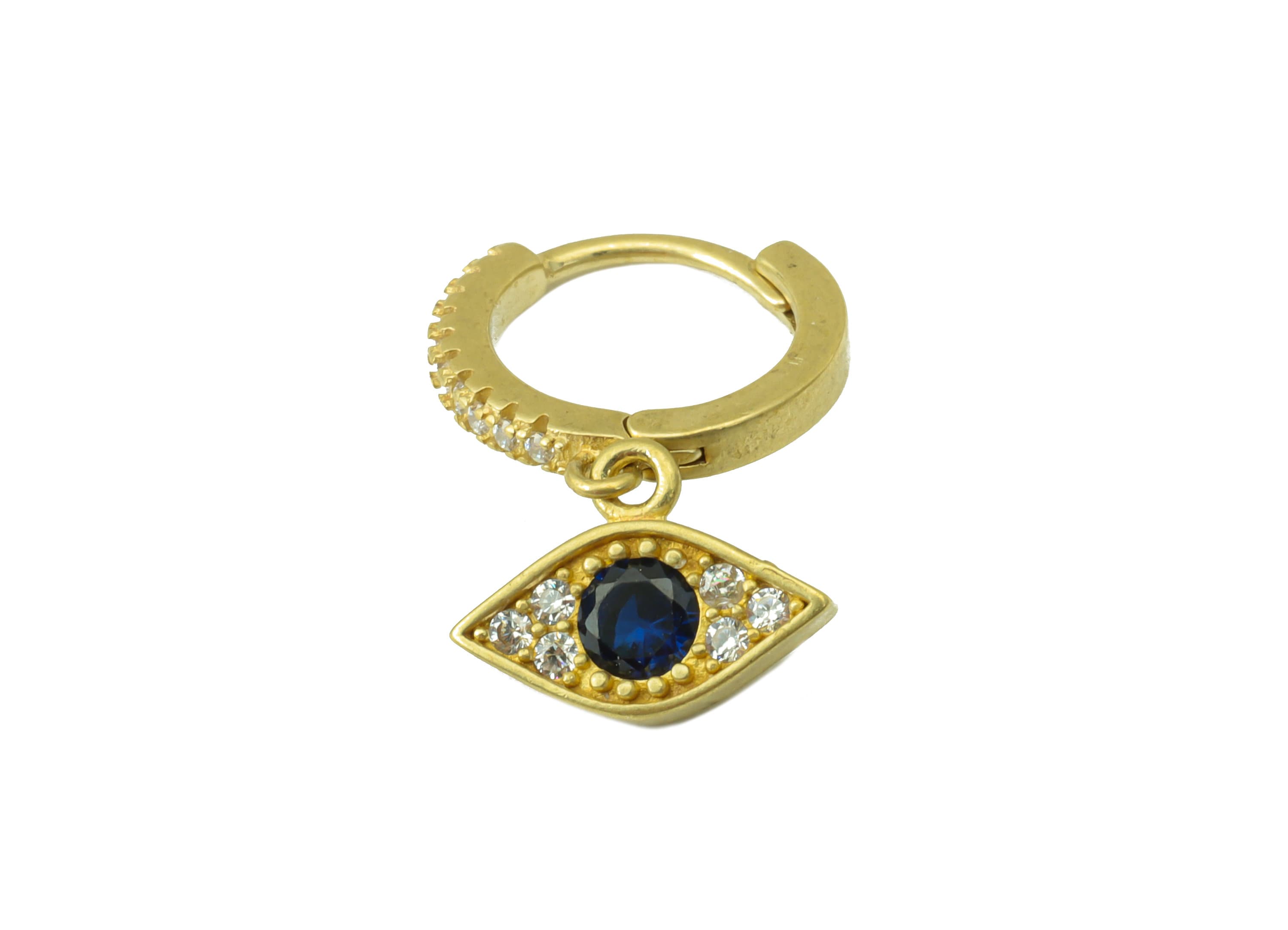 Brass Evil Eyes Clasp –Raw Brass Huggie Hoop - Cubic Zircon Blue Eye Earring Clasp - Jewelry Supplies - 20.71x12.68x1.85mm - PP8475 - DOMEDBAZAAR