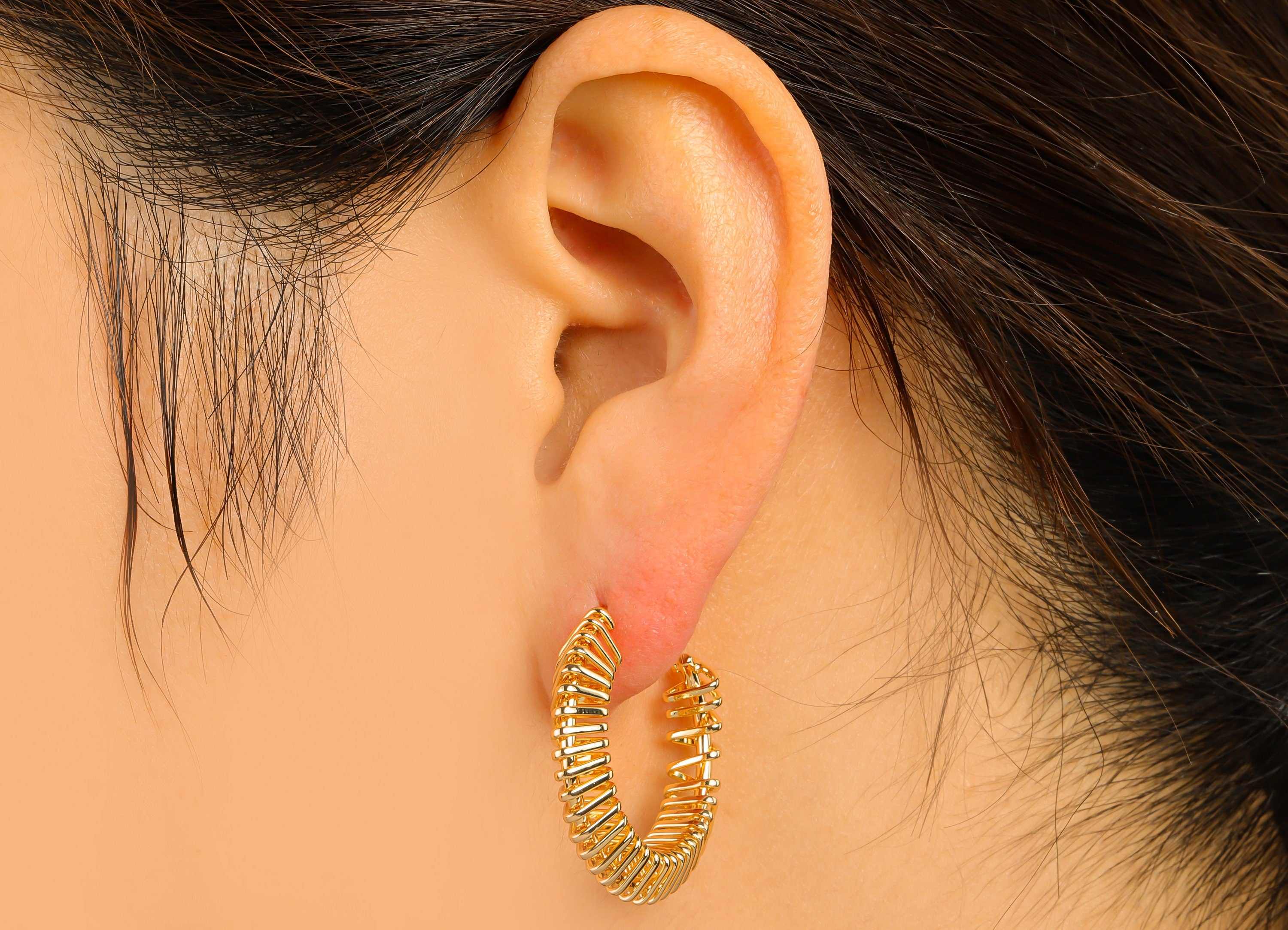 Brass Hoop C Earring Stud – Brass Open Hoop Post -Triangle Spiral Stud - Earring Hoop Post - 18k real gold-plated -31x30x5.72mm- RGP6502 - DOMEDBAZAAR