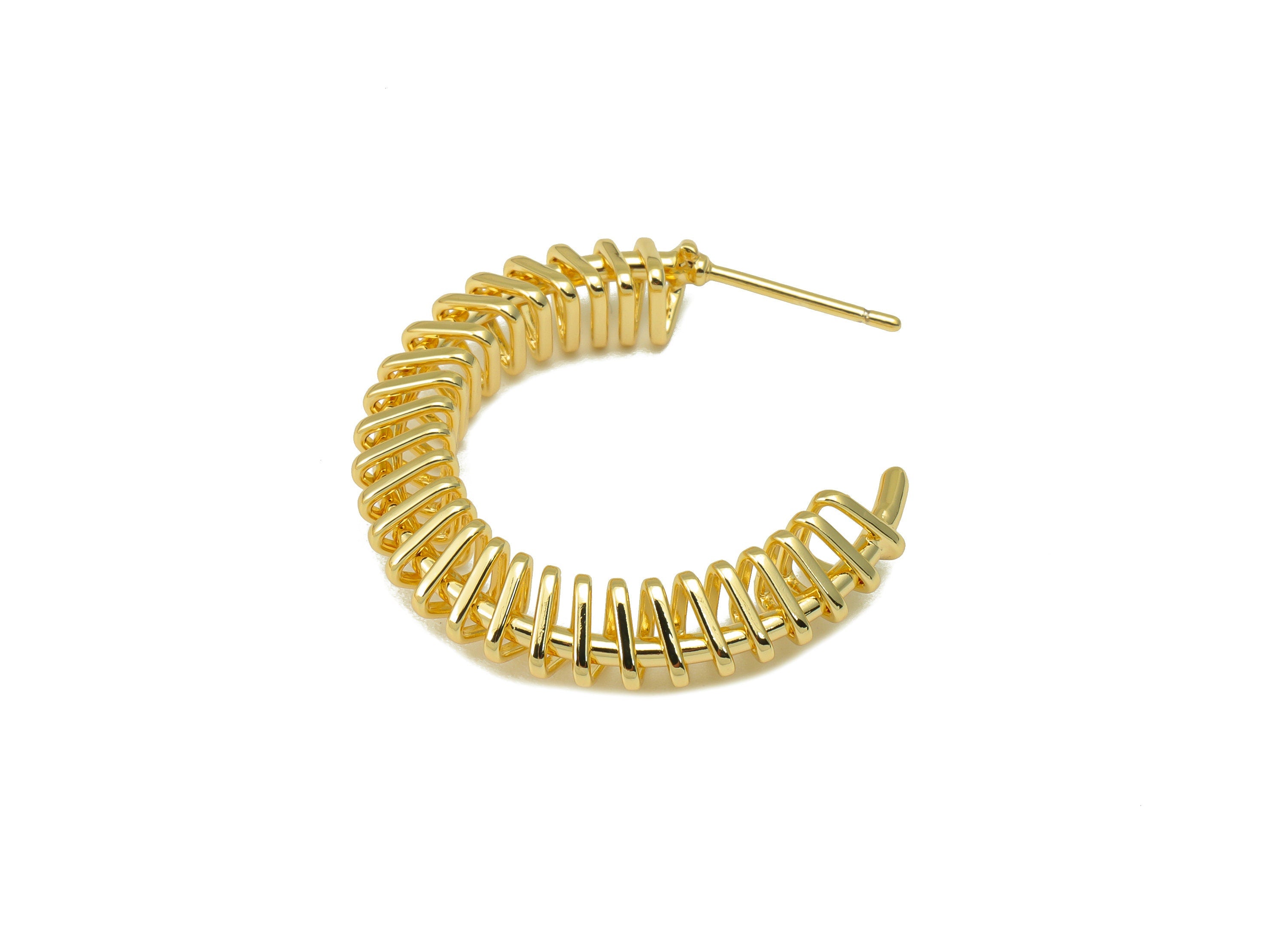 Brass Hoop C Earring Stud – Brass Open Hoop Post -Triangle Spiral Stud - Earring Hoop Post - 18k real gold-plated -31x30x5.72mm- RGP6502 - DOMEDBAZAAR