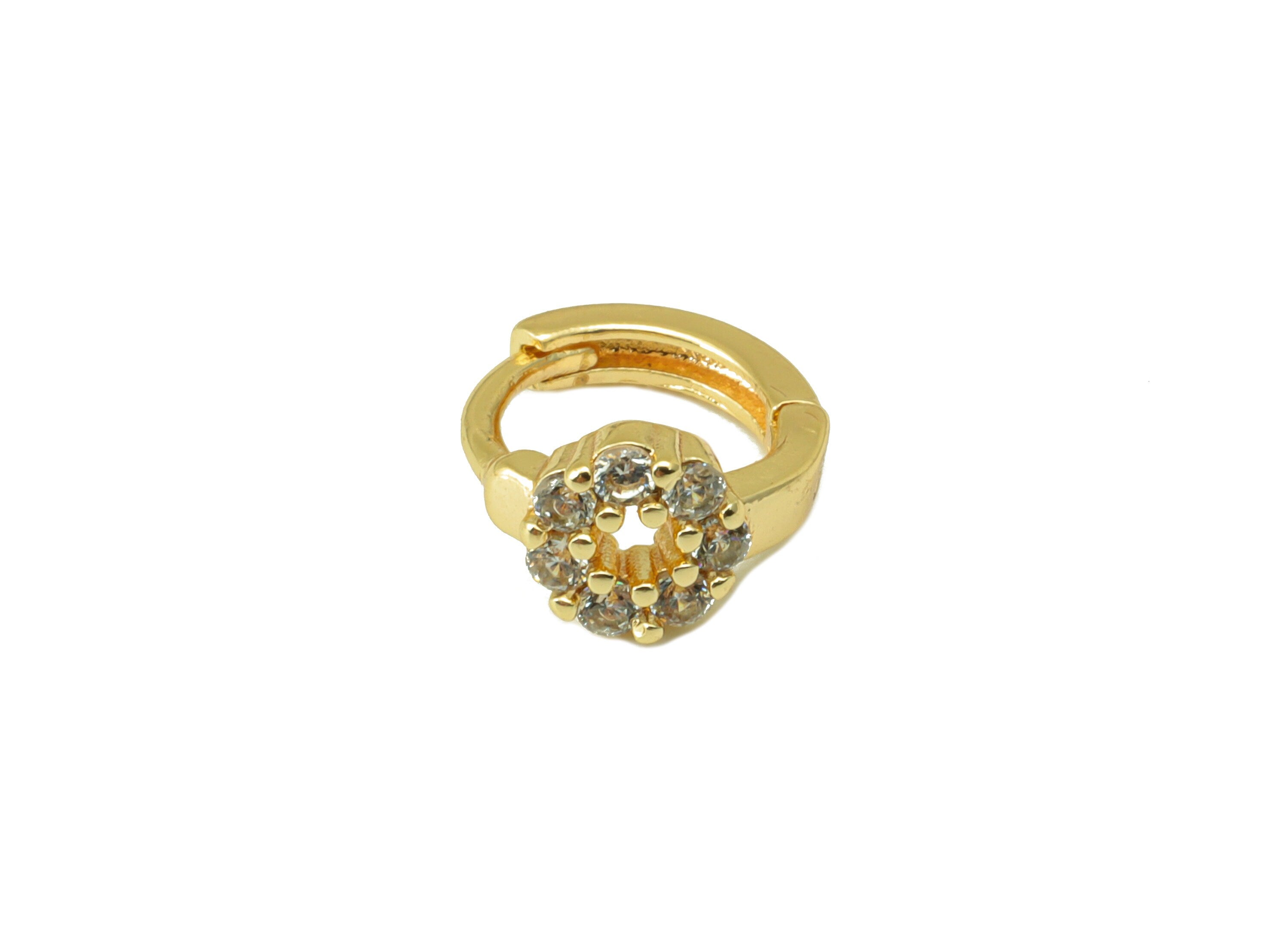 Brass Hoop Earring Clasp - Brass Flower Hoop Clasp - Ring Flower Cubic Zirconia Clasp - Huggie Clasp -18K Real Gold Plated-10x8x2mm-RGP6547 - DOMEDBAZAAR