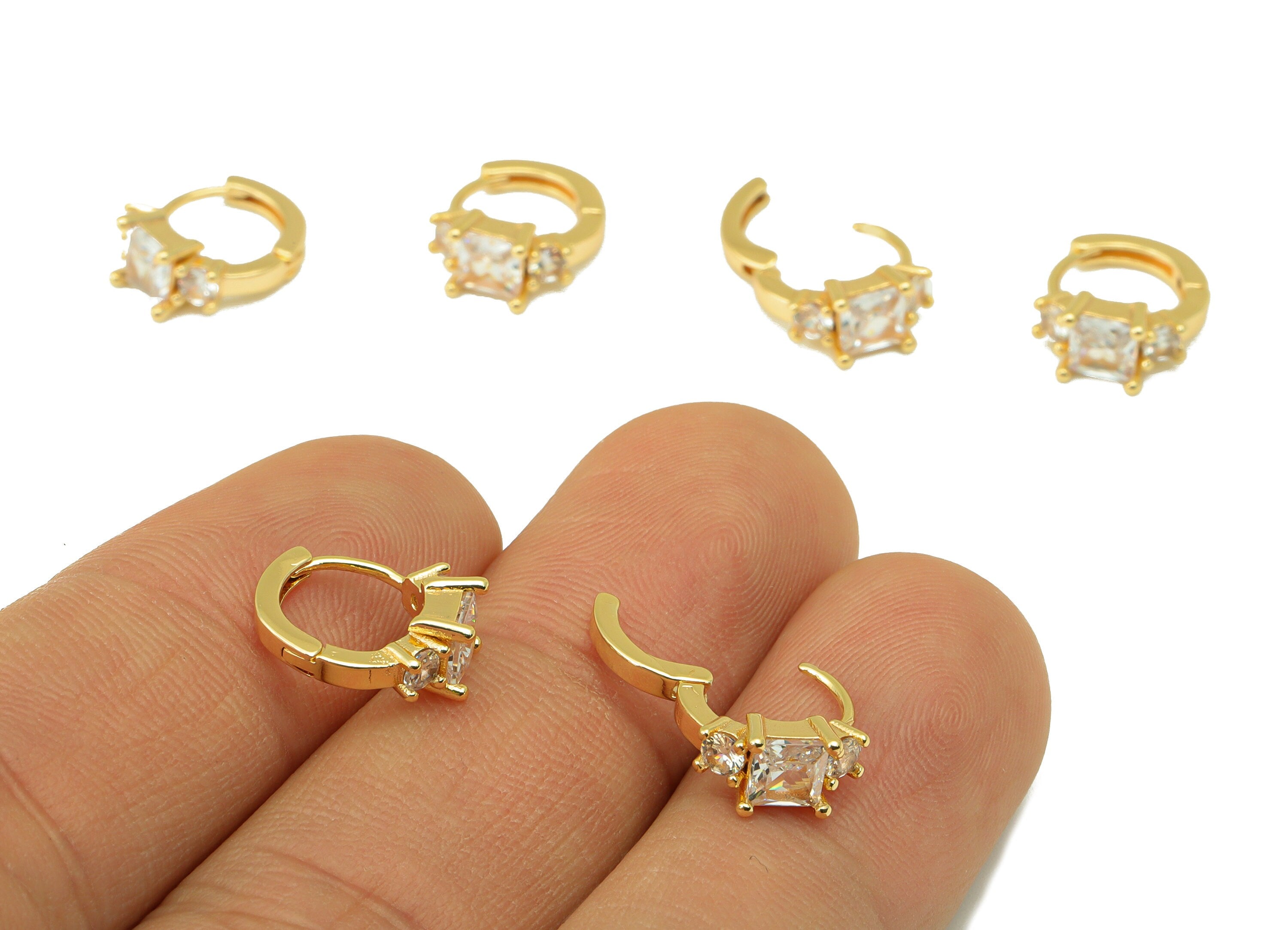 Brass Hoop Earring Clasp - Brass Crown Clasp -Mini Ring Cubic Zirconia Princess Huggie Clasp -18K Real Gold Plated-13x10x3.51mm -RGP6550 - DOMEDBAZAAR