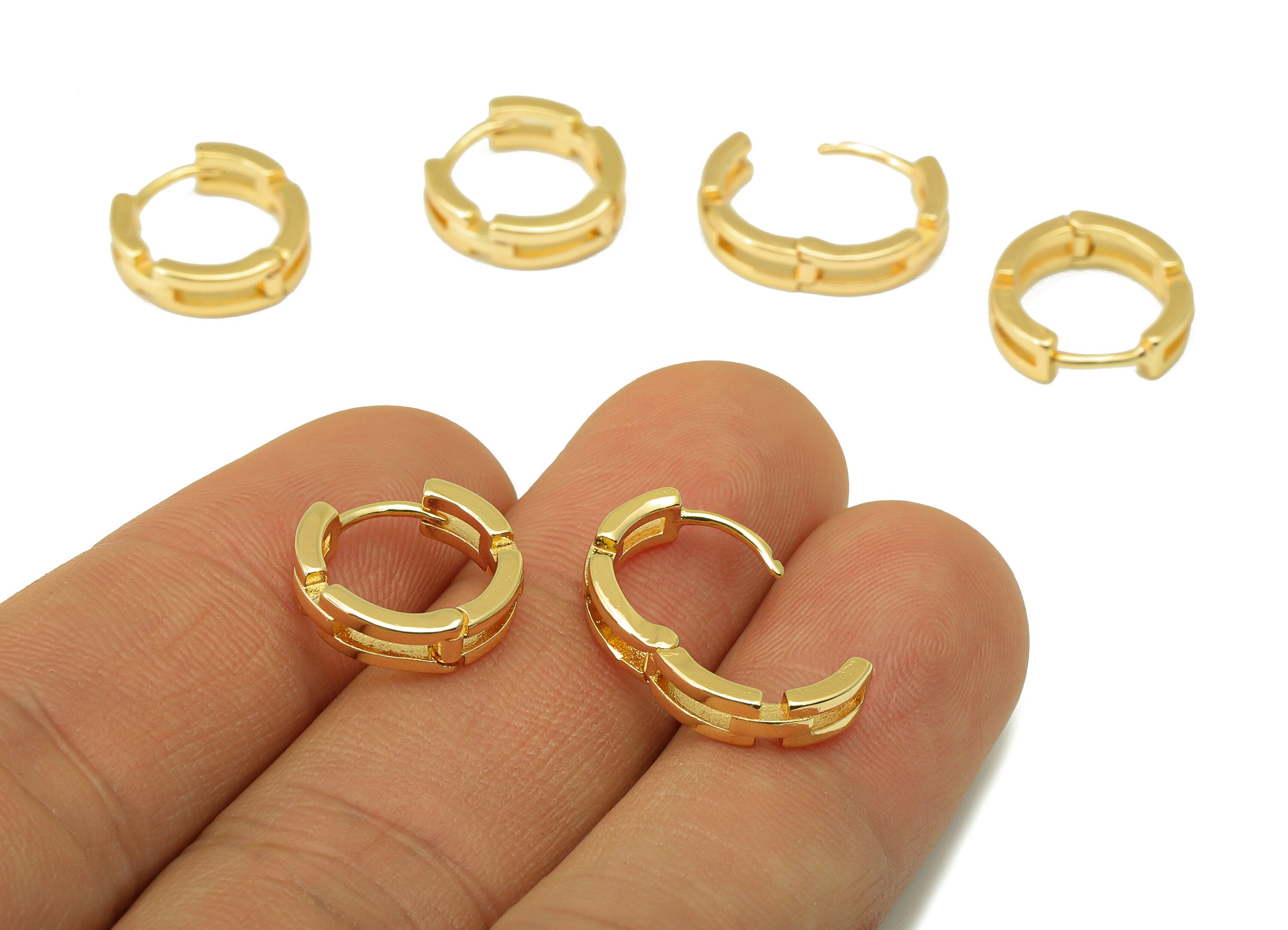 Brass Hoop Earring Clasp - Brass Round Hoop Clasp -Circle Hollow Huggie Hoop Clasp -18K Real Gold Plated - 13.31x13.34x1.63mm - RGP6529 - DOMEDBAZAAR