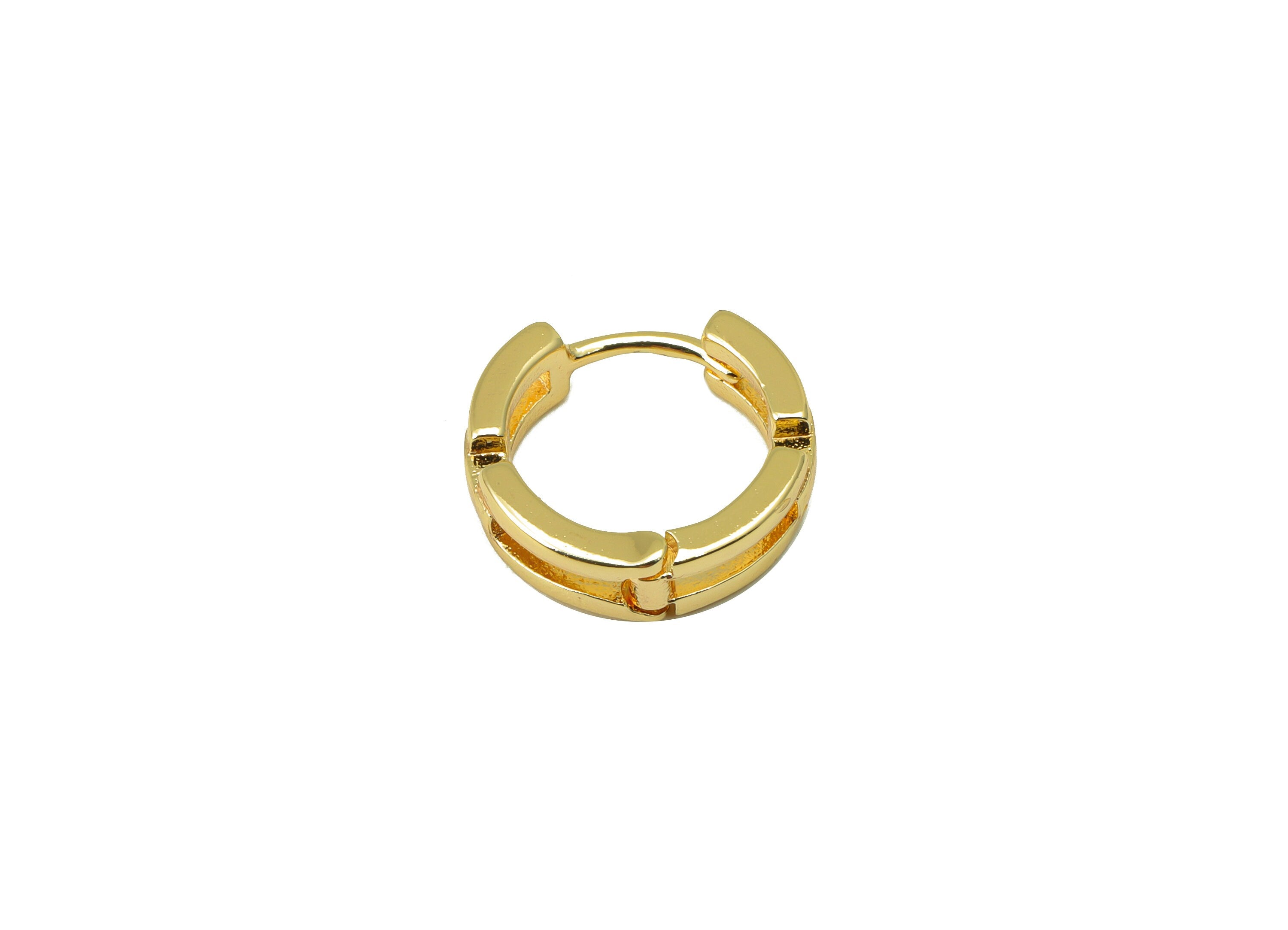 Brass Hoop Earring Clasp - Brass Round Hoop Clasp -Circle Hollow Huggie Hoop Clasp -18K Real Gold Plated - 13.31x13.34x1.63mm - RGP6529 - DOMEDBAZAAR