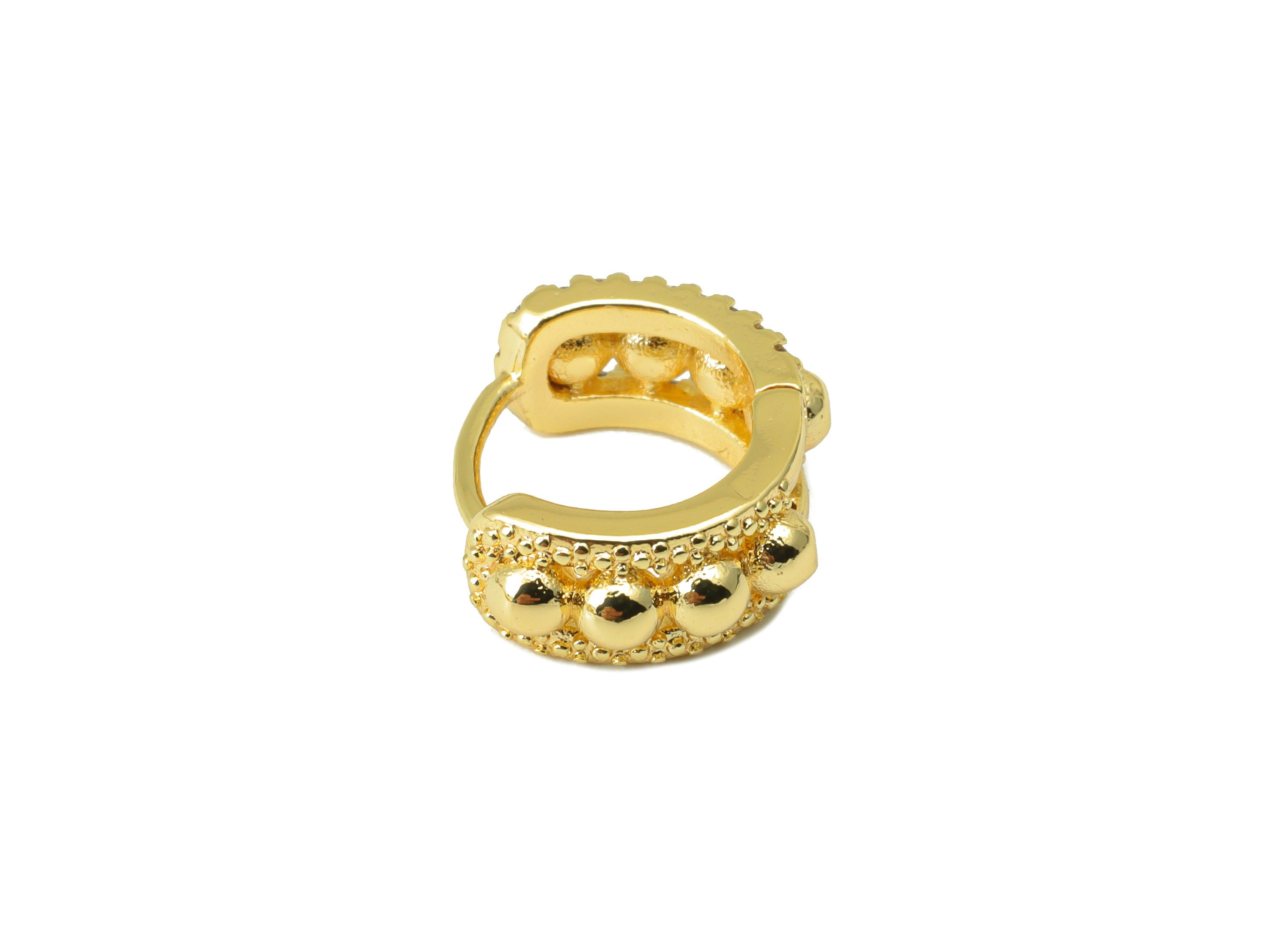 Brass Hoop Earring Clasp - Brass Ball Pattered Clasp -Mini Ring Cubic Zirconia Huggie Clasp -18K Real Gold Plated- 16x13x2.42mm -RGP6565 - DOMEDBAZAAR