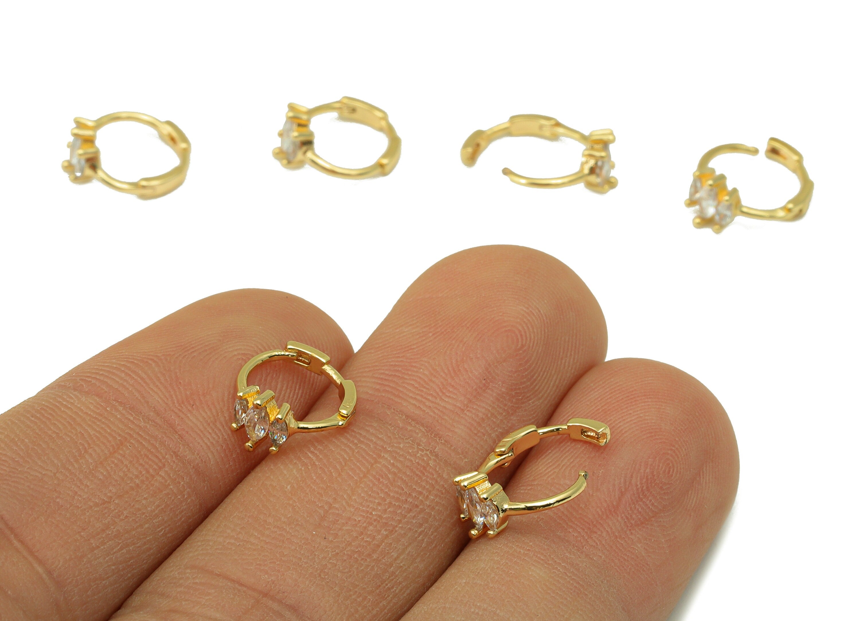 Brass Hoop Earring Clasp - Brass Marquise Clasp -Mini Ring Cubic Zirconia Huggie Clasp -18K Real Gold Plated- 10.4x 9.8x 2mm -RGP6552 - DOMEDBAZAAR