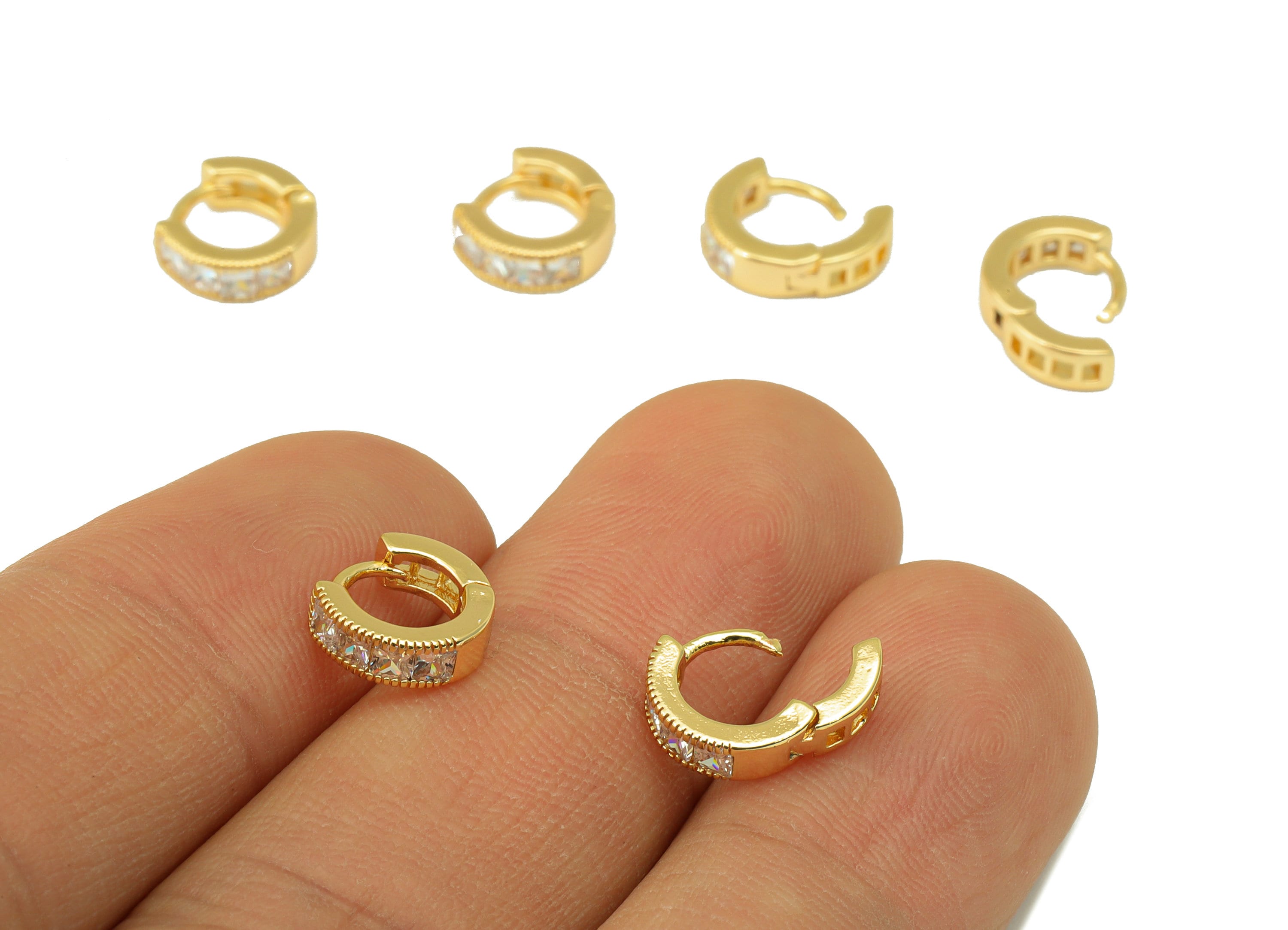 Brass Hoop Earring Clasp - Semi Earring Clasp -Mini Ring Cubic Zirconia Huggie Clasp -Hoop Clasp -18K Real Gold Plated- 9x8x1.51mm -RGP6522 - DOMEDBAZAAR