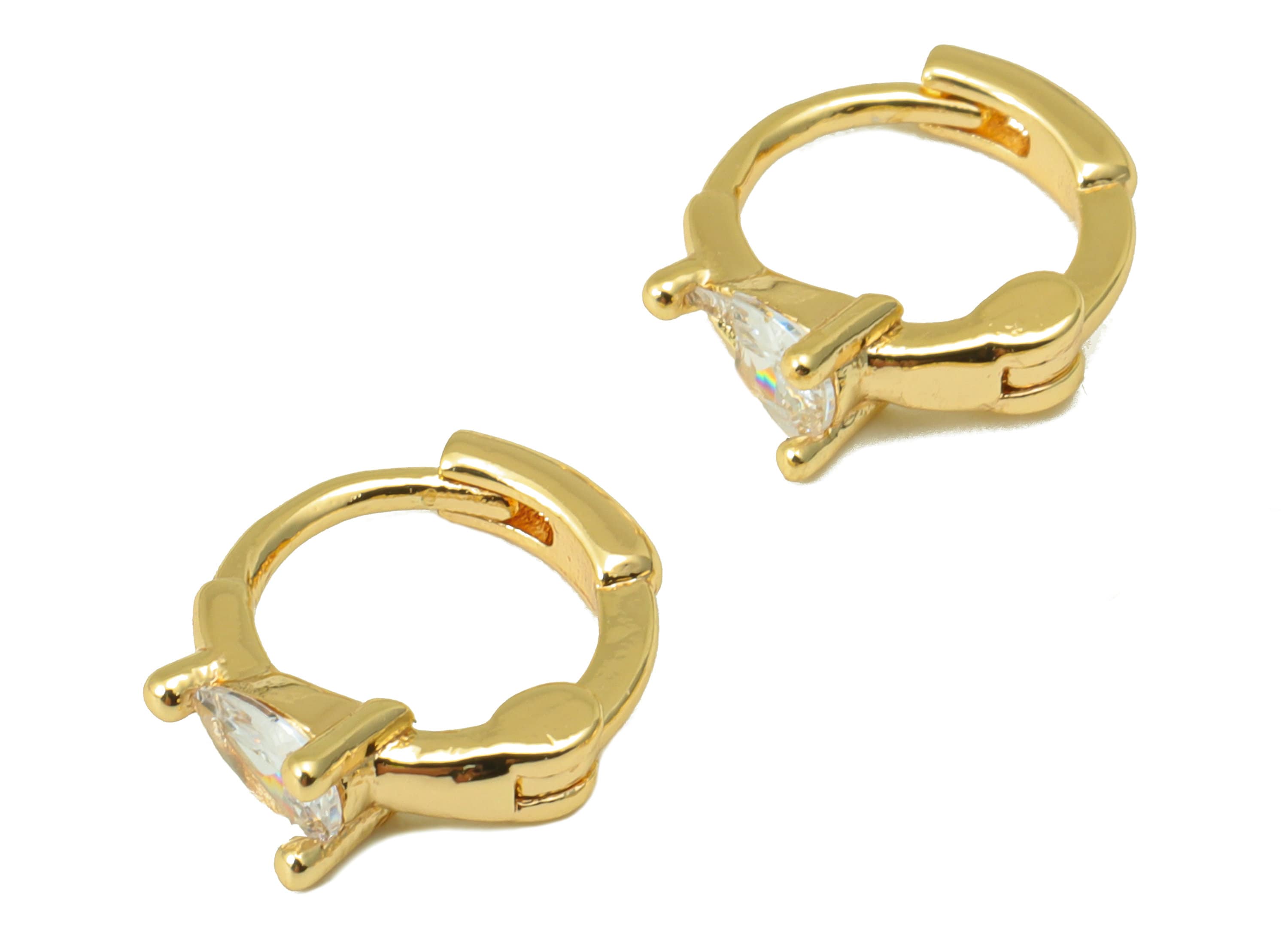 Brass Hoop Earring Clasp - Drop Earring Clasp - Cubic Zirconia Ring Huggie Clasp -Teardrop Clasp -18K Real Gold Plated- 13x11x2mm -RGP6549 - DOMEDBAZAAR