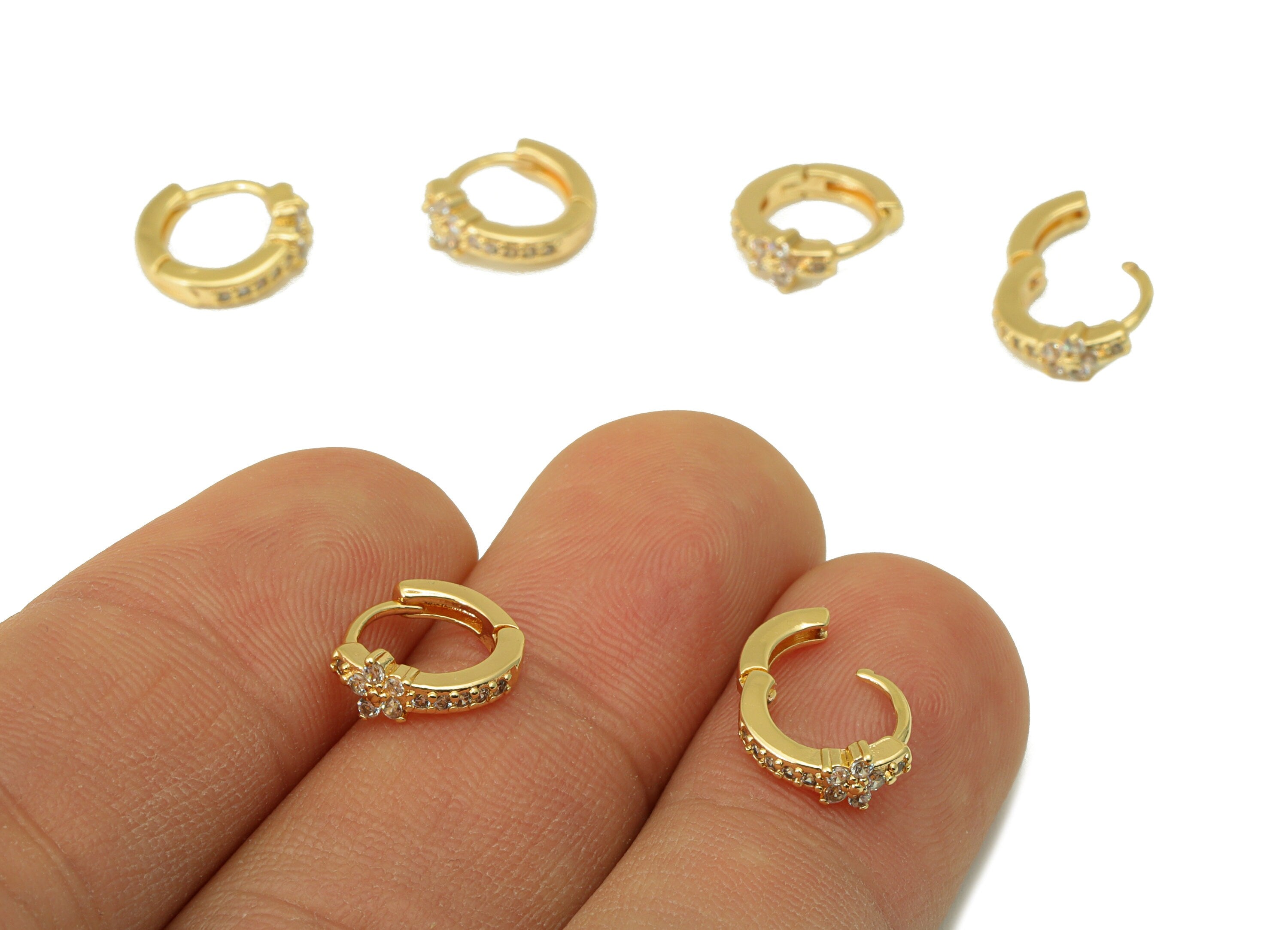 Brass Hoop Earring Clasp - Flower Earring Clasp - Cubic Zirconia Ring Huggie Clasp -Daisy Clasp -18K Real Gold Plated- 10.65x9x2mm -RGP6546 - DOMEDBAZAAR