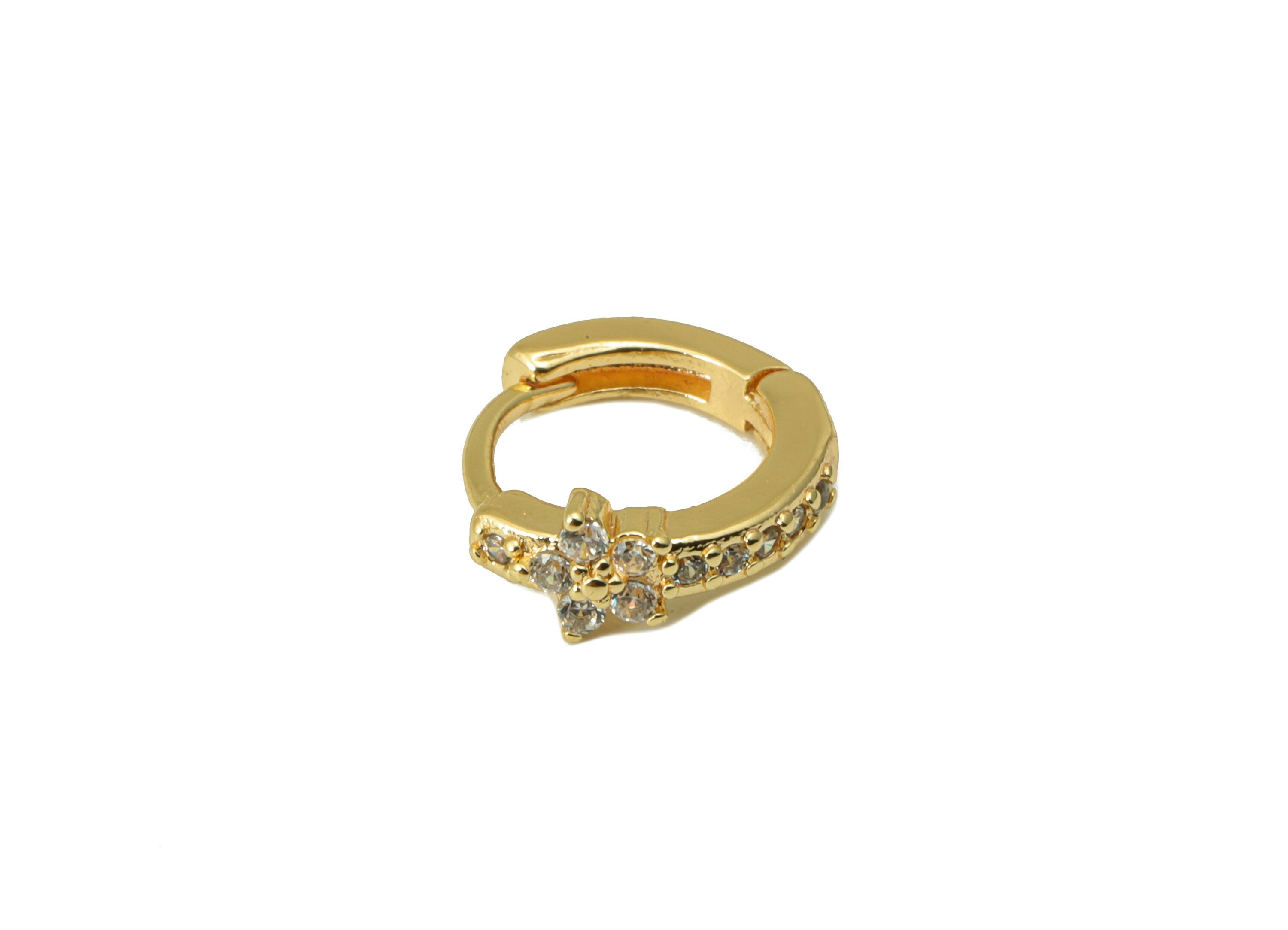 Brass Hoop Earring Clasp - Flower Earring Clasp - Cubic Zirconia Ring Huggie Clasp -Daisy Clasp -18K Real Gold Plated- 10.65x9x2mm -RGP6546 - DOMEDBAZAAR